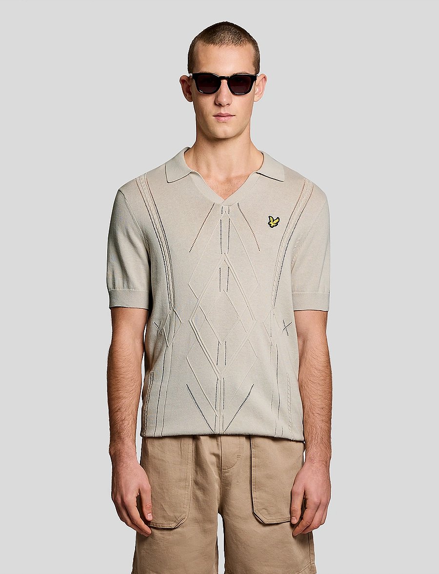 Lyle & Scott - Argyle Knitted Polo - langärmlige strick-polohemden - w870 cove - 0