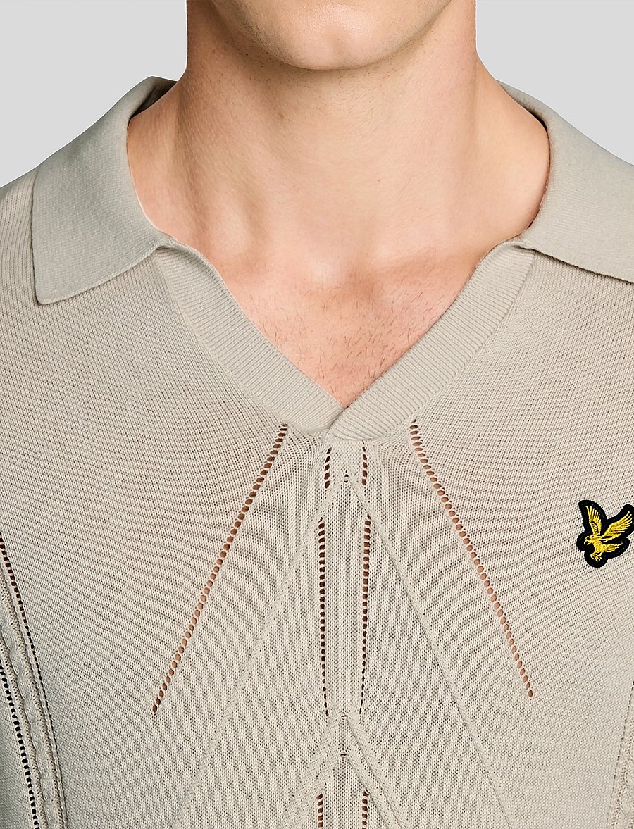 Lyle & Scott - Argyle Knitted Polo - langärmlige strick-polohemden - w870 cove - 4