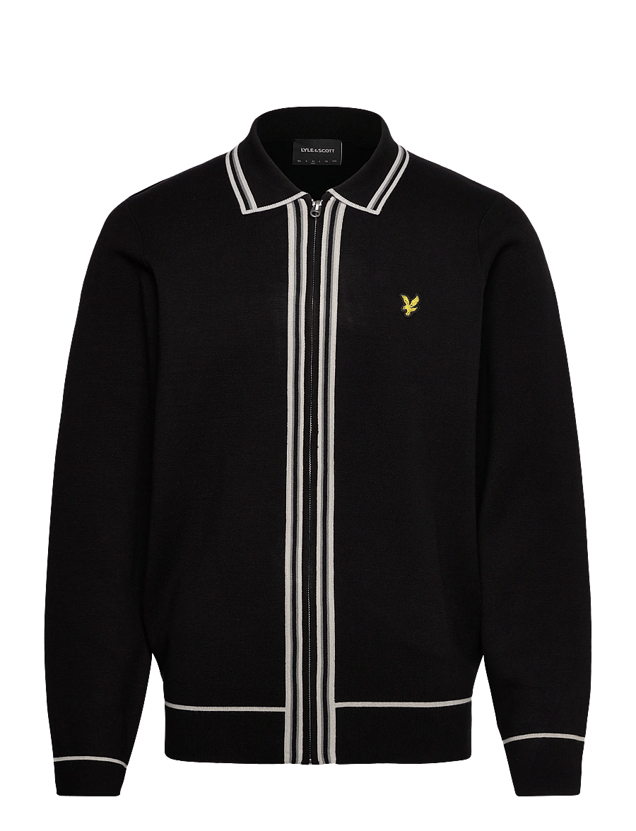 Lyle & Scott - Tipped Knitted Zip Through Jacket - efterårsjakker - z865 jet black - 1