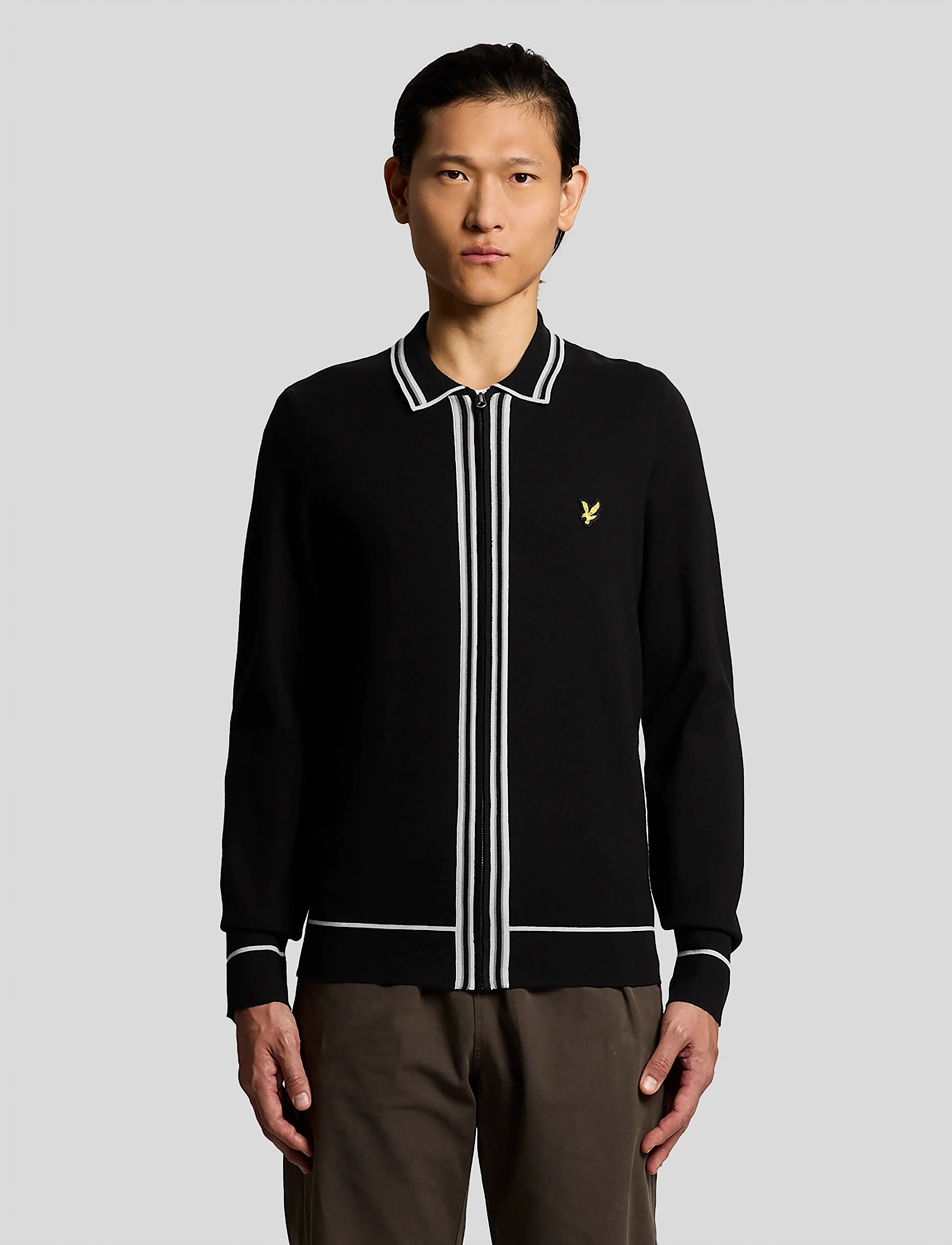 Tipped Knitted Zip Through Jacket