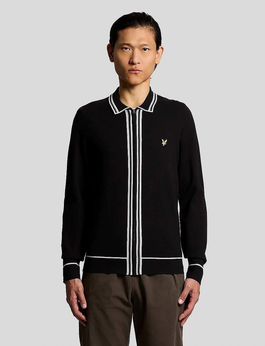Lyle & Scott - Tipped Knitted Zip Through Jacket - efterårsjakker - z865 jet black - 0