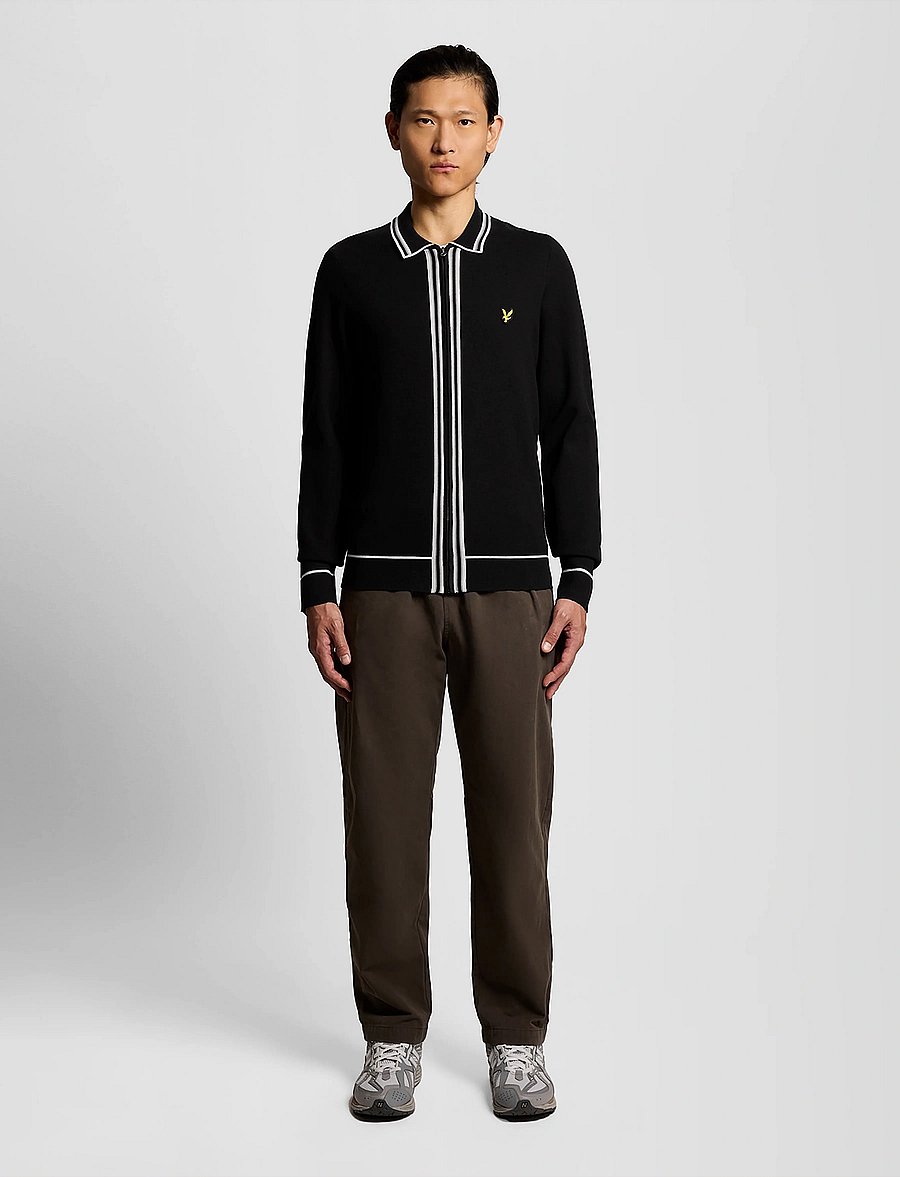 Lyle & Scott - Tipped Knitted Zip Through Jacket - efterårsjakker - z865 jet black - 4