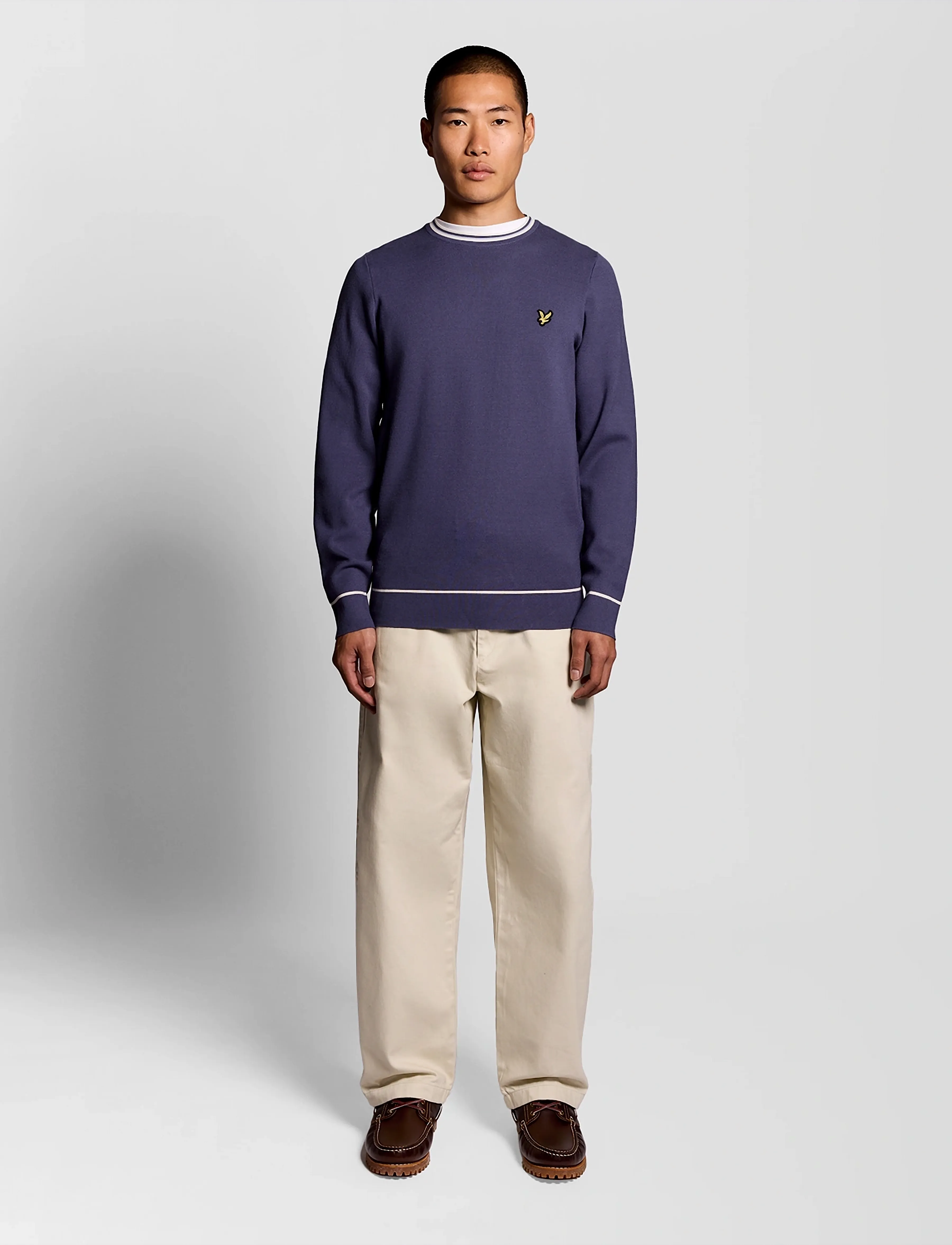 Lyle & Scott - Tipped Knitted Crew Neck Jumper - round necks - y125 rich navy - 5