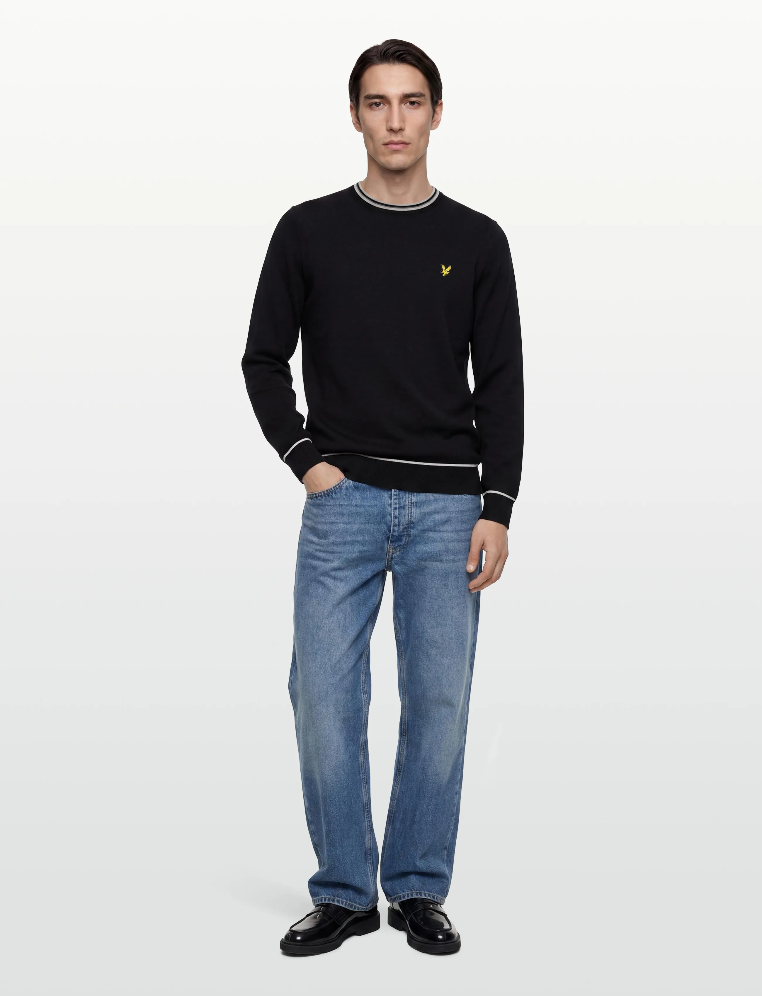 Lyle & Scott Tipped Knitted Crew Neck Jumper - Rundhals - Z865 JET BLACK / black