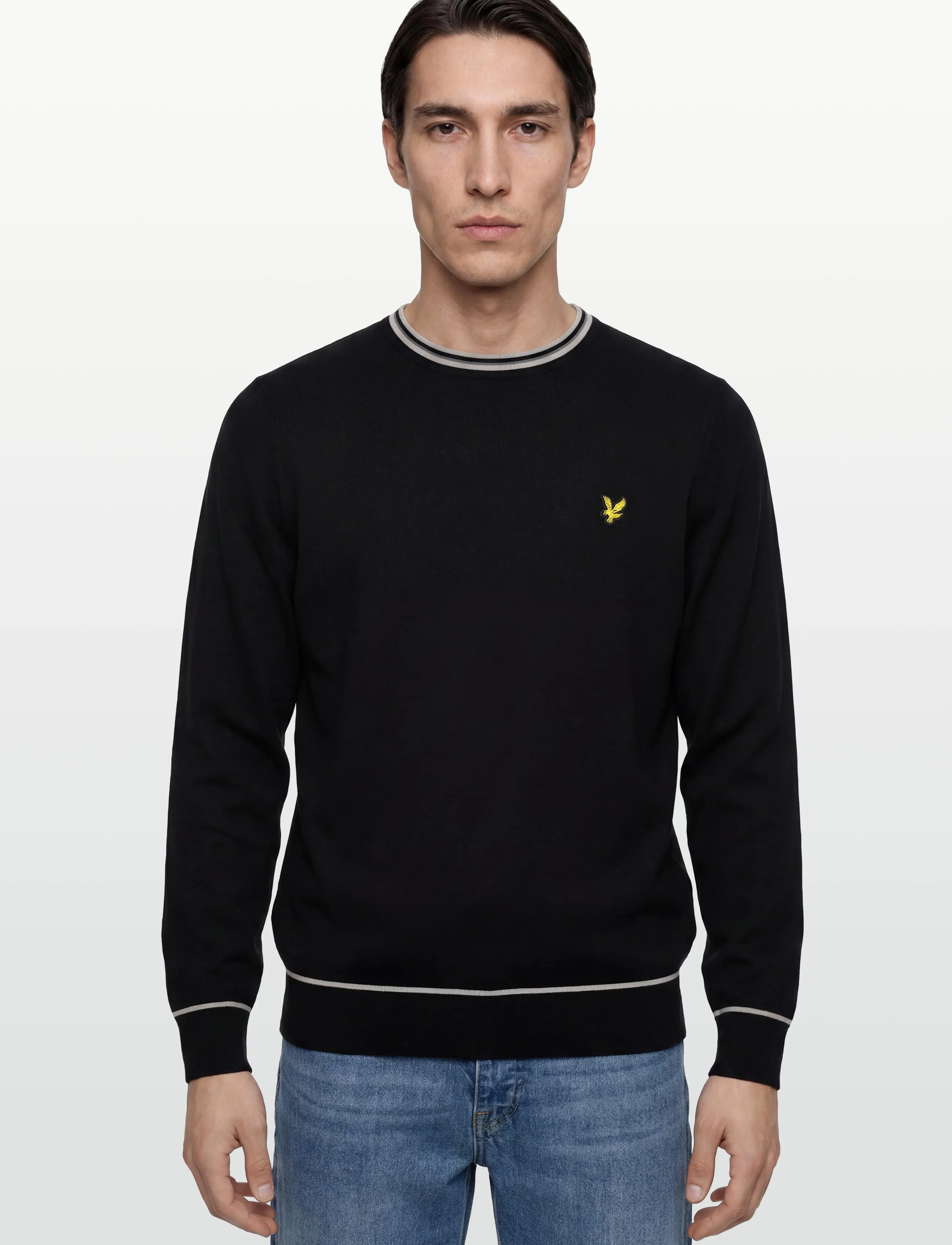 Lyle & Scott - Tipped Knitted Crew Neck Jumper - round necks - z865 jet black - 3