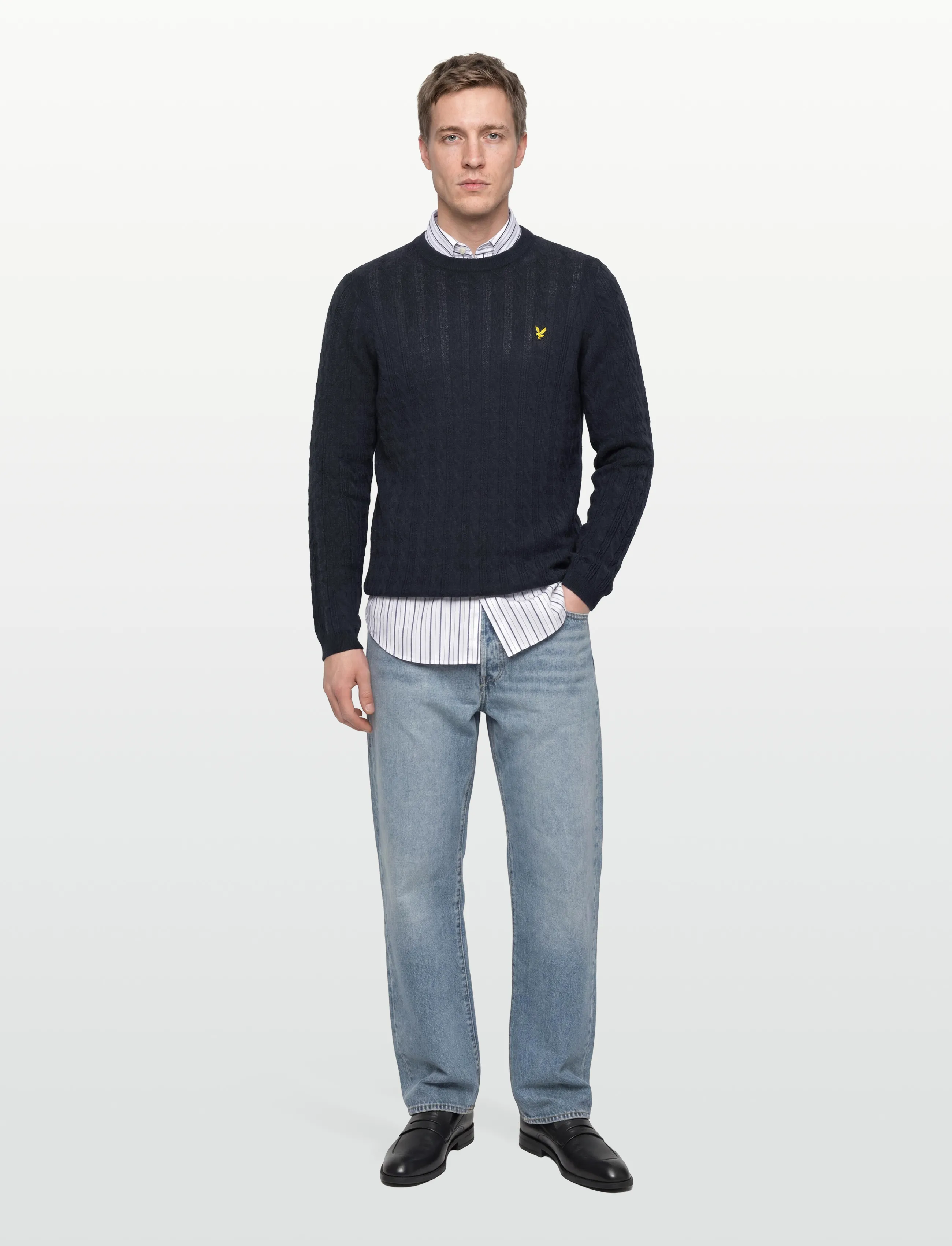 Lyle & Scott Linen Blend Long Sleeve Jumper, L, Knitwear, Marineblau - Round Necks, Männerswear