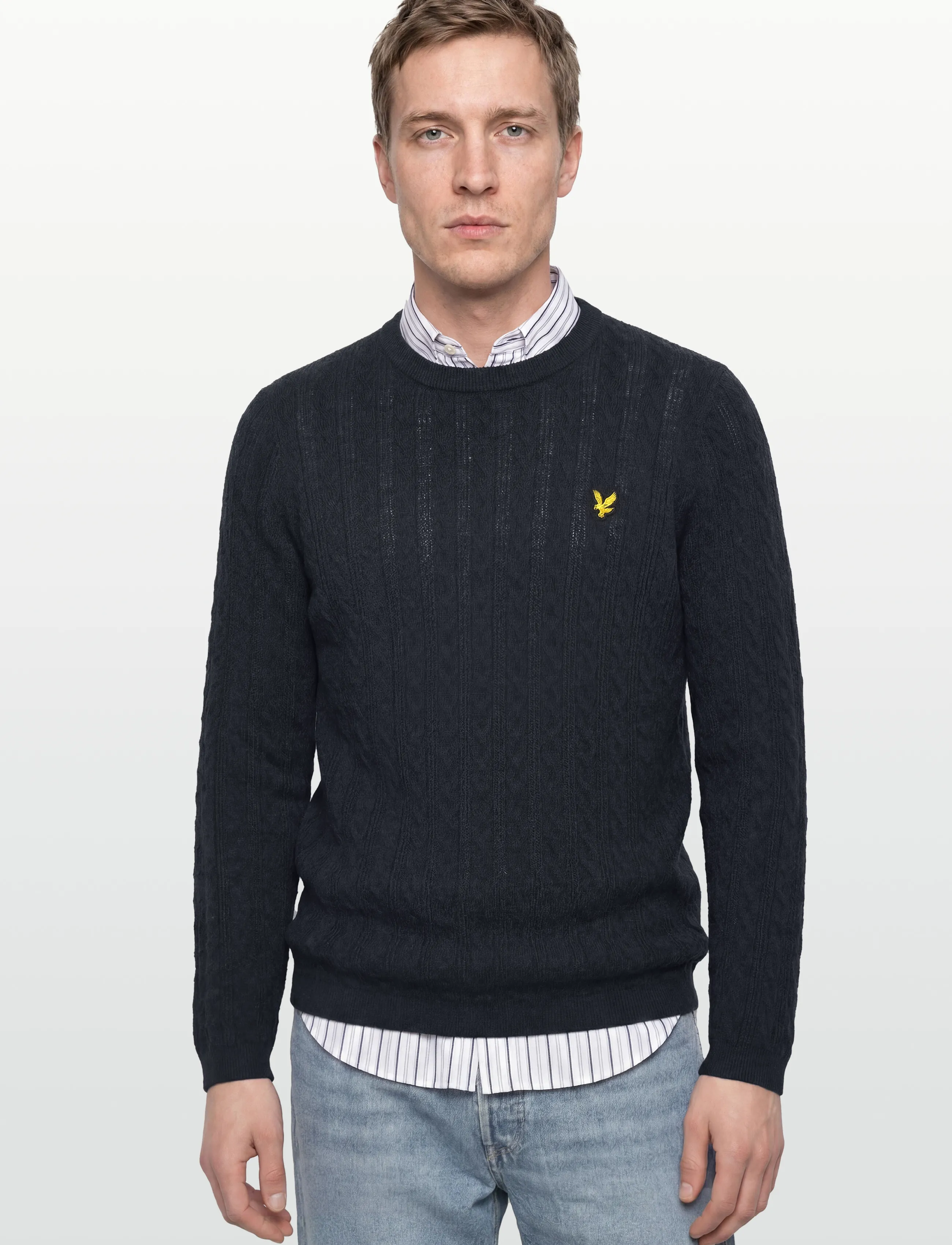Lyle & Scott - Linen Blend Long Sleeve Jumper - round necks - z56 dark navy marl - 3