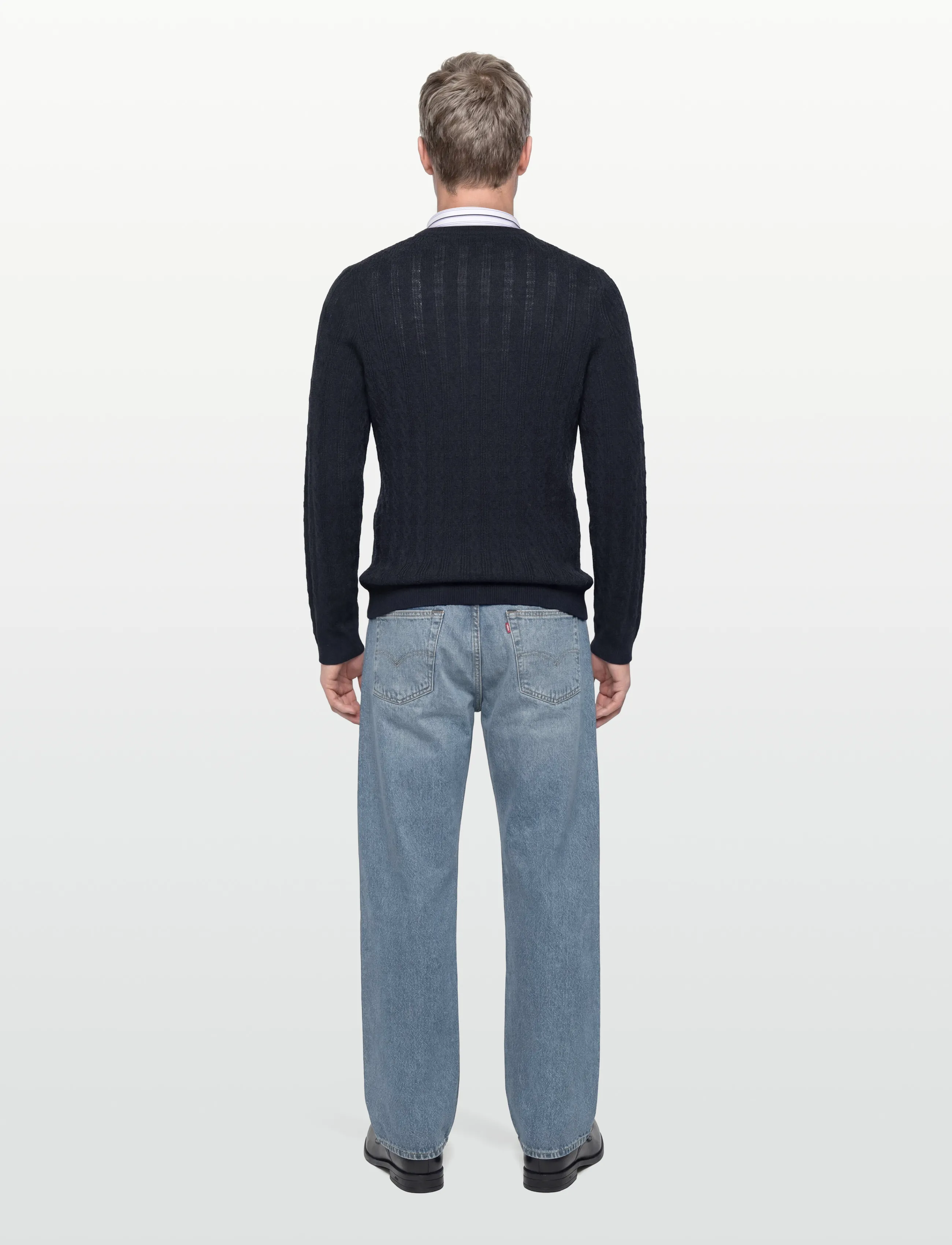 Lyle & Scott - Linen Blend Long Sleeve Jumper - round necks - z56 dark navy marl - 4