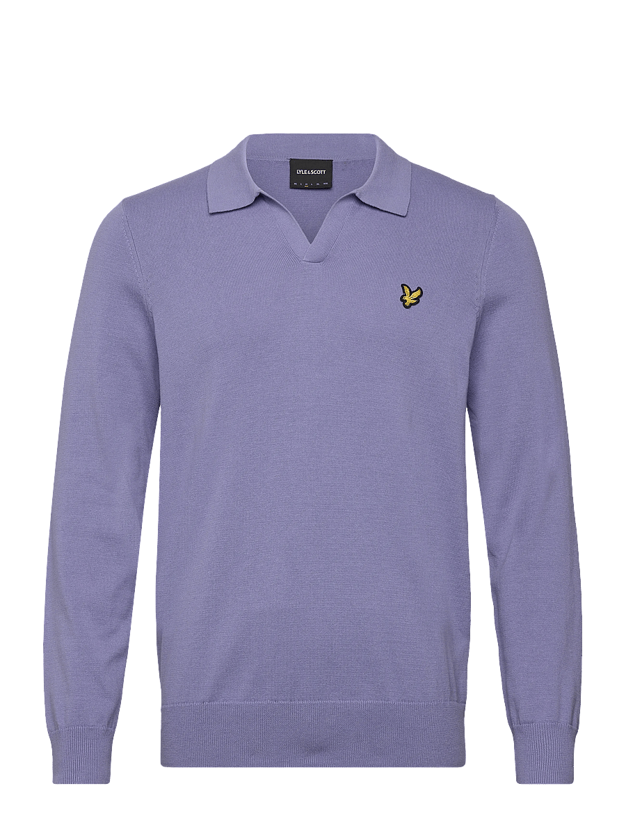 Lyle & Scott - Cotton Long Sleeve Polo Collar Jumper - langärmelige gestrickte polohemden - y128 bubble blue - 1