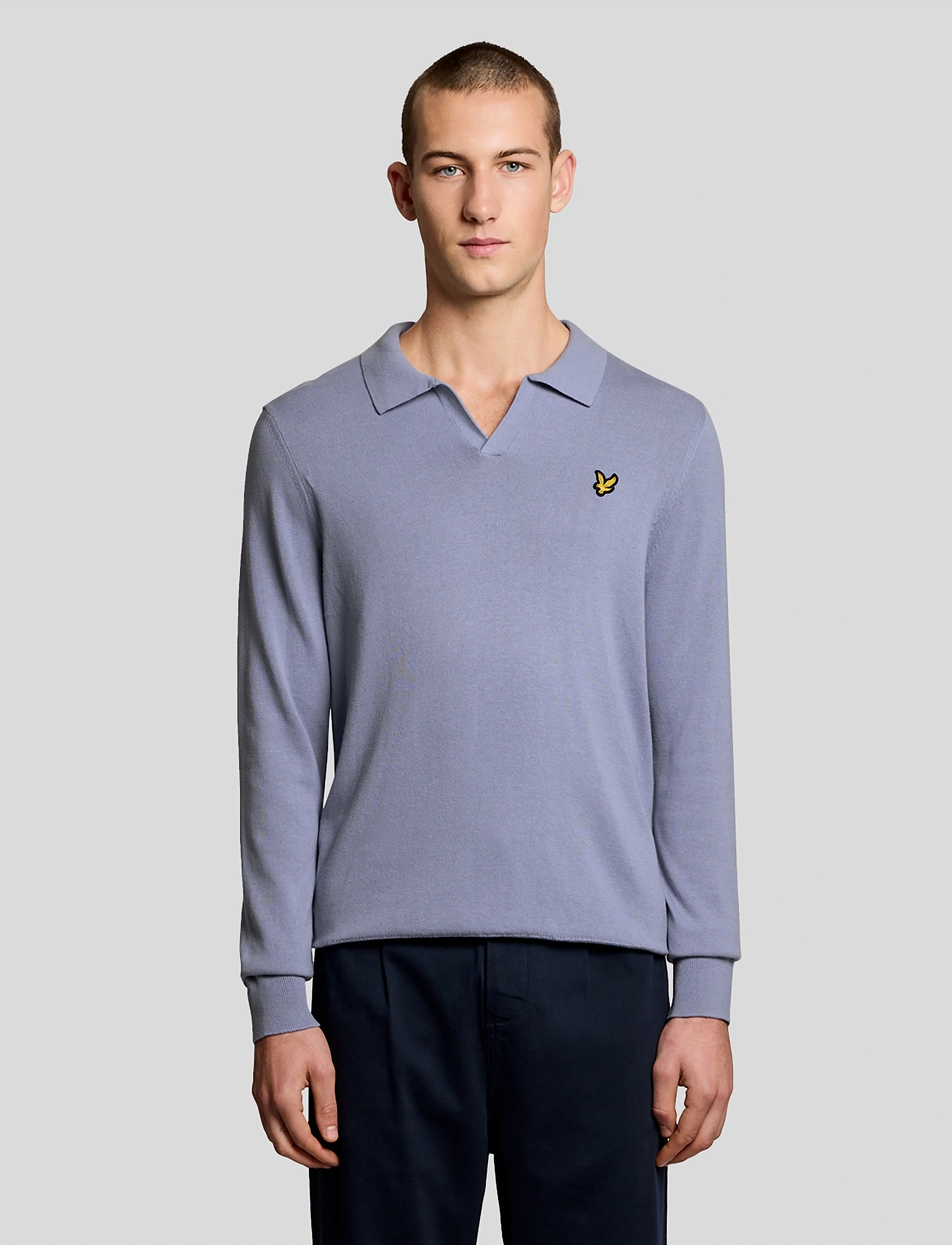 Lyle & Scott Cotton Long Sleeve Polo Collar Jumper, Mænd, Langærmet Polo Jumper, Lila, Str: S