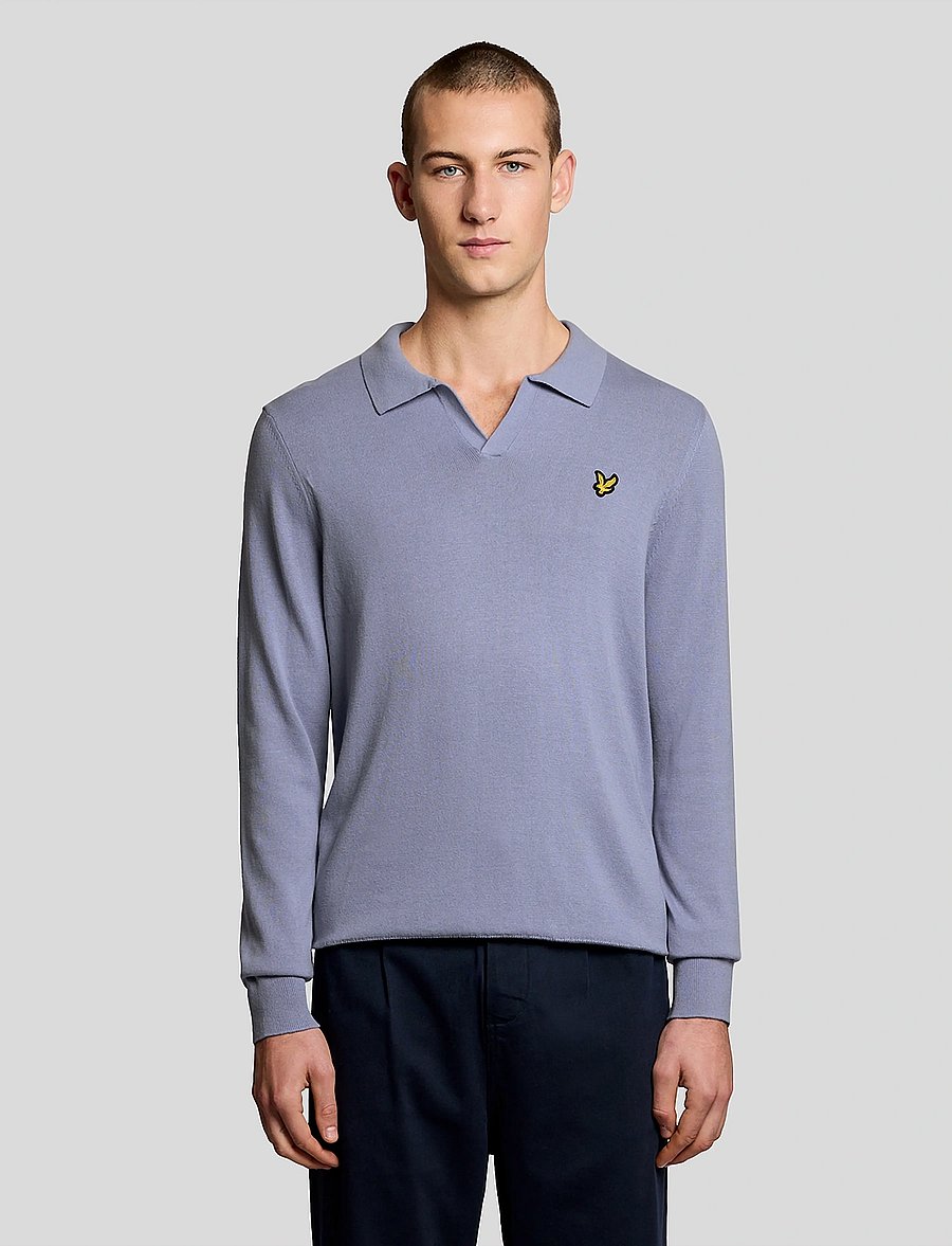 Lyle & Scott - Cotton Long Sleeve Polo Collar Jumper - langärmelige gestrickte polohemden - y128 bubble blue - 0