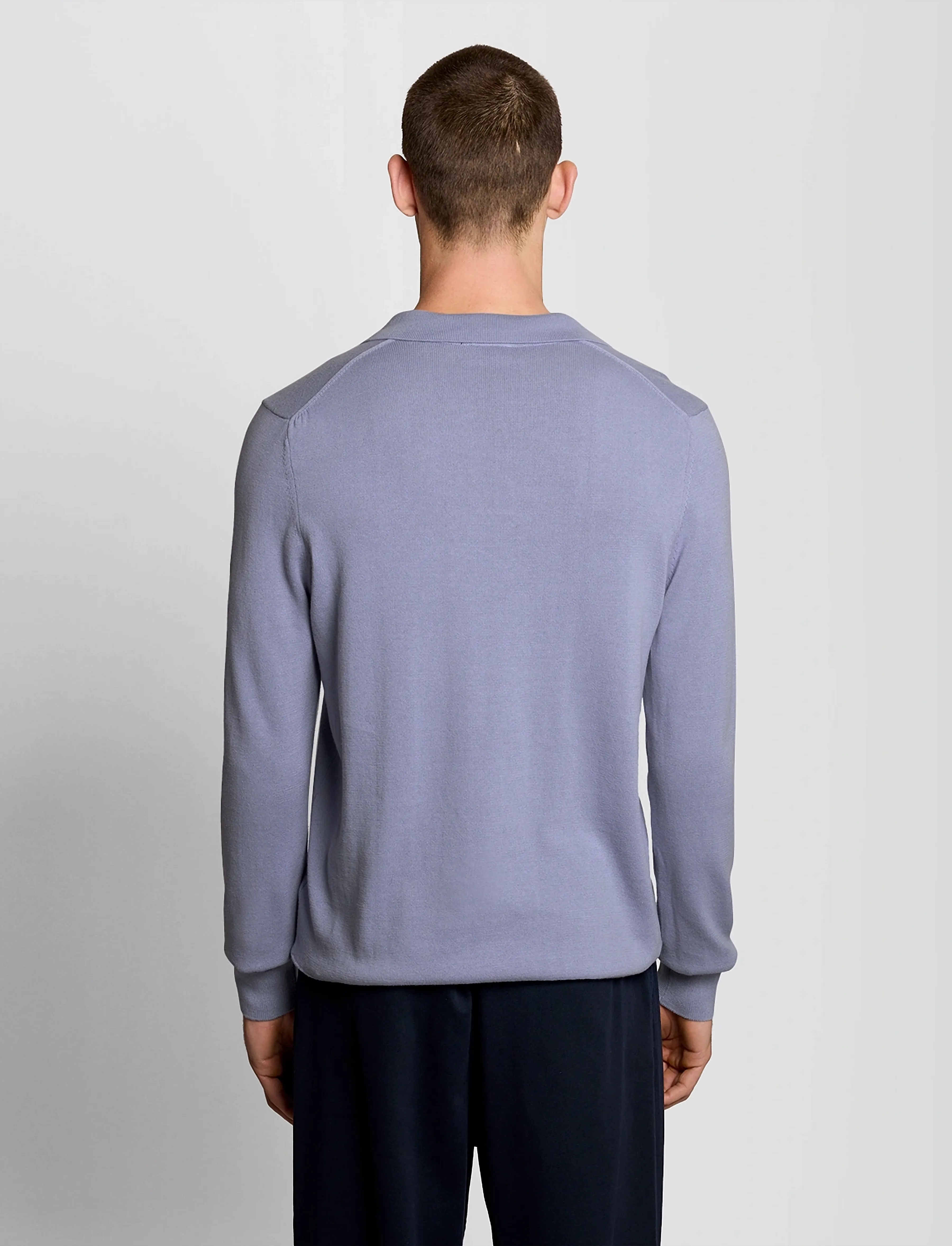 Lyle & Scott - Cotton Long Sleeve Polo Collar Jumper - poloer i strik med lange ærmer - y128 bubble blue - 3