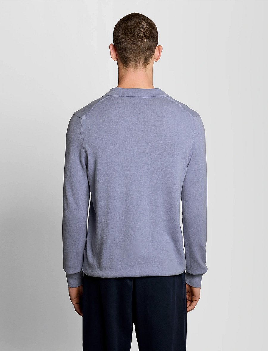 Lyle & Scott - Cotton Long Sleeve Polo Collar Jumper - langärmelige gestrickte polohemden - y128 bubble blue - 3
