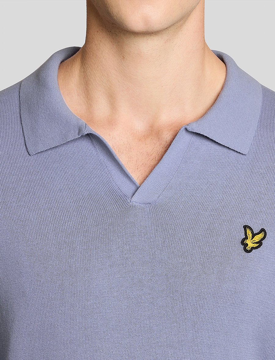 Lyle & Scott - Cotton Long Sleeve Polo Collar Jumper - langärmelige gestrickte polohemden - y128 bubble blue - 4