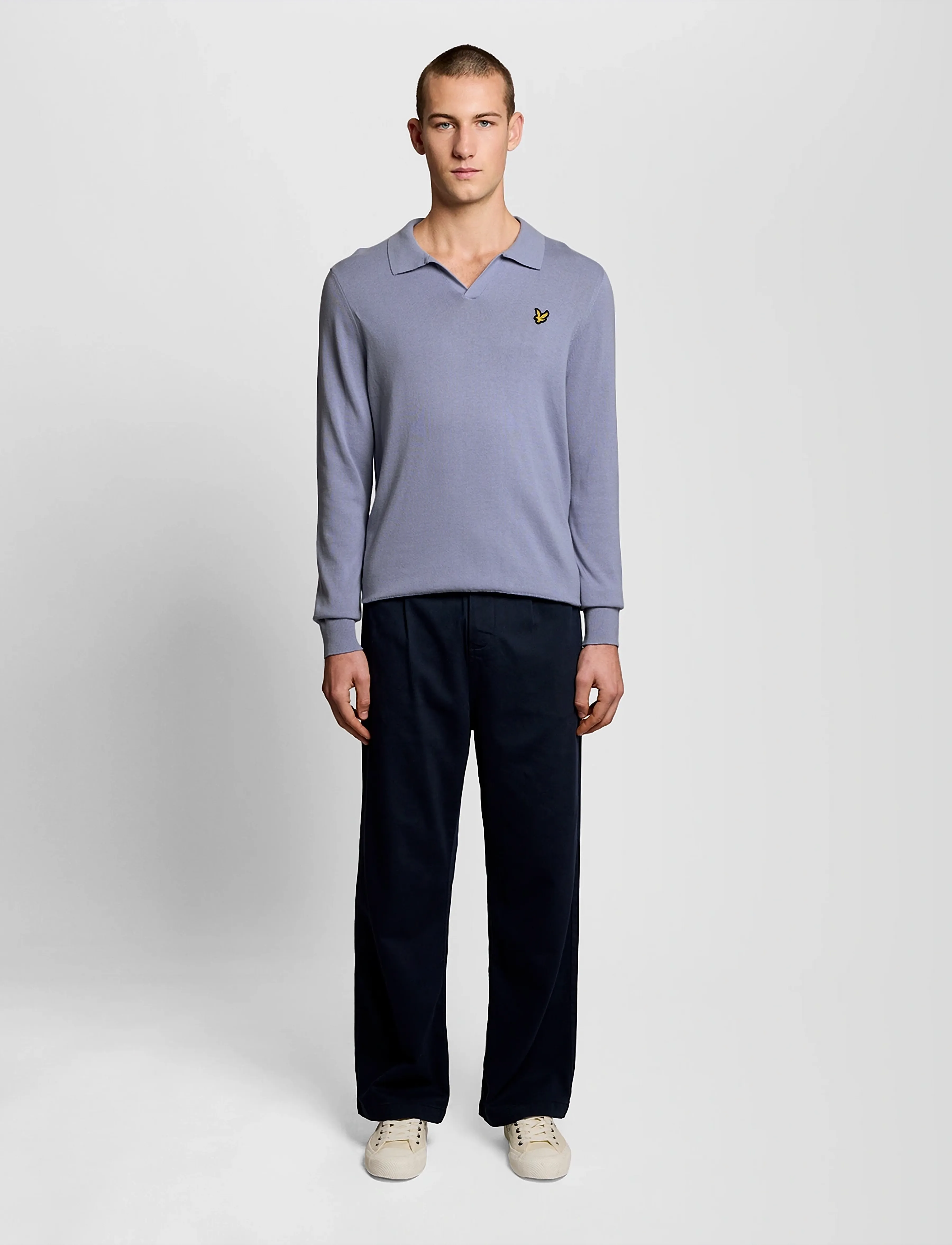 Lyle & Scott - Cotton Long Sleeve Polo Collar Jumper - poloer i strik med lange ærmer - y128 bubble blue - 5