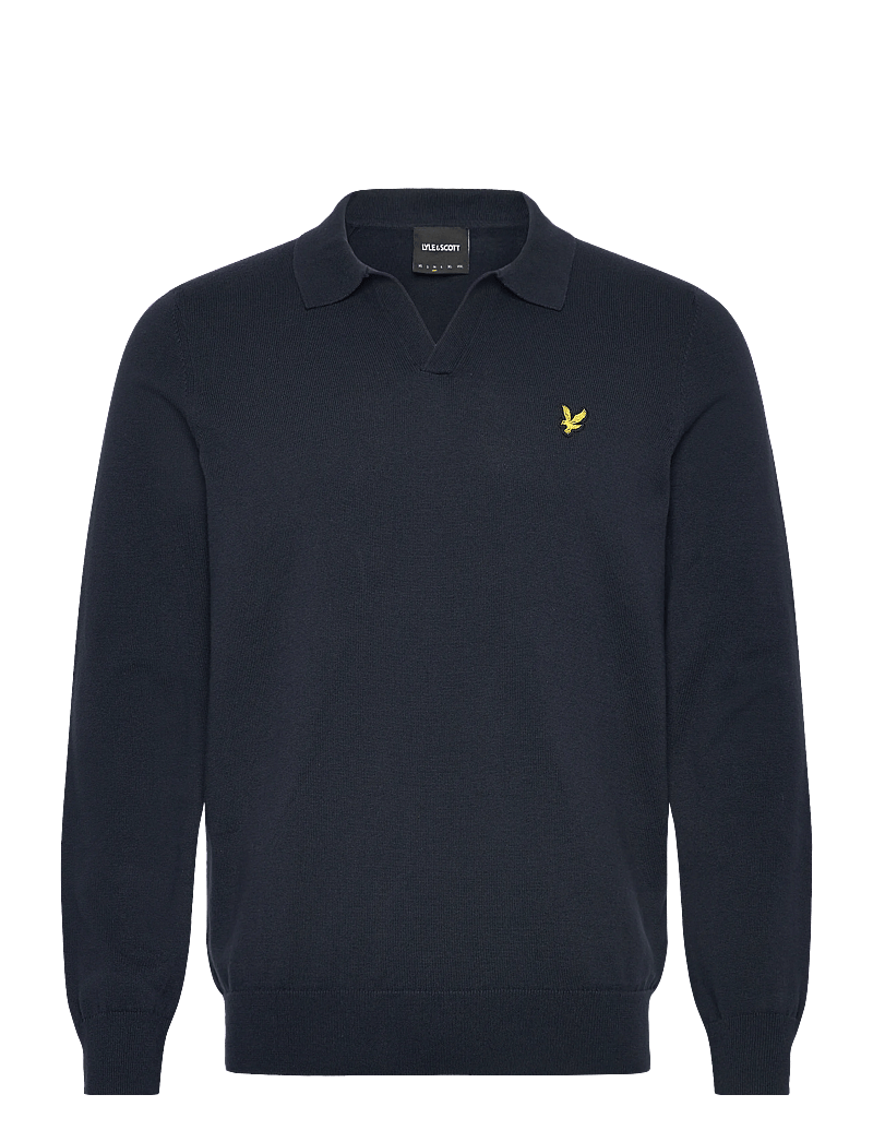 Lyle & Scott - Cotton Long Sleeve Polo Collar Jumper - knitted polos - z271 dark navy - 0