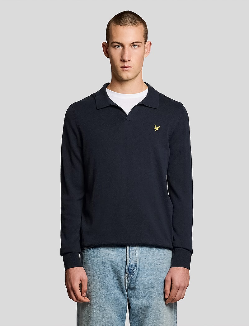 Lyle & Scott - Cotton Long Sleeve Polo Collar Jumper - stickade pikéer - z271 dark navy - 0
