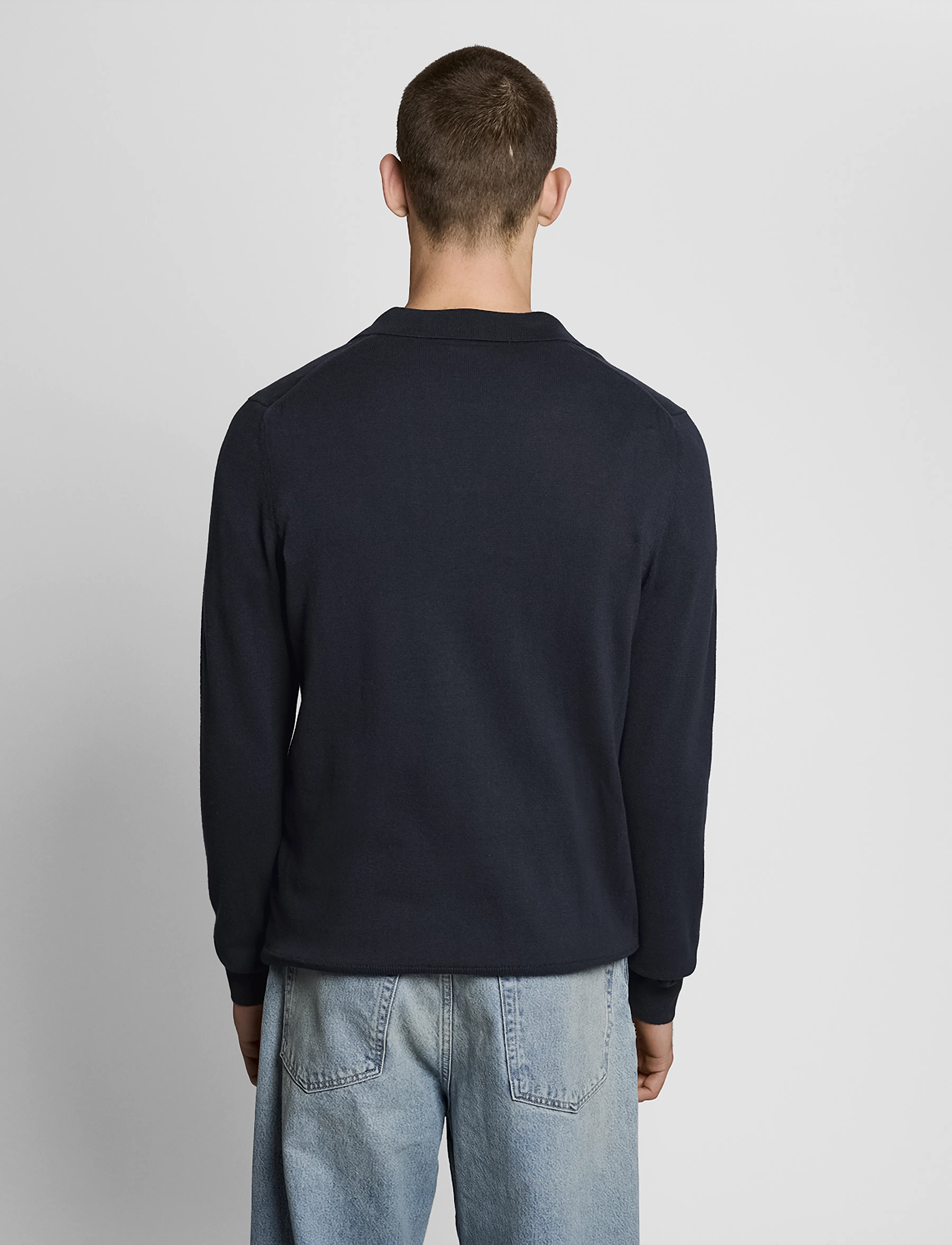 Lyle & Scott - Cotton Long Sleeve Polo Collar Jumper - poloer i strik med lange ærmer - z271 dark navy - 3