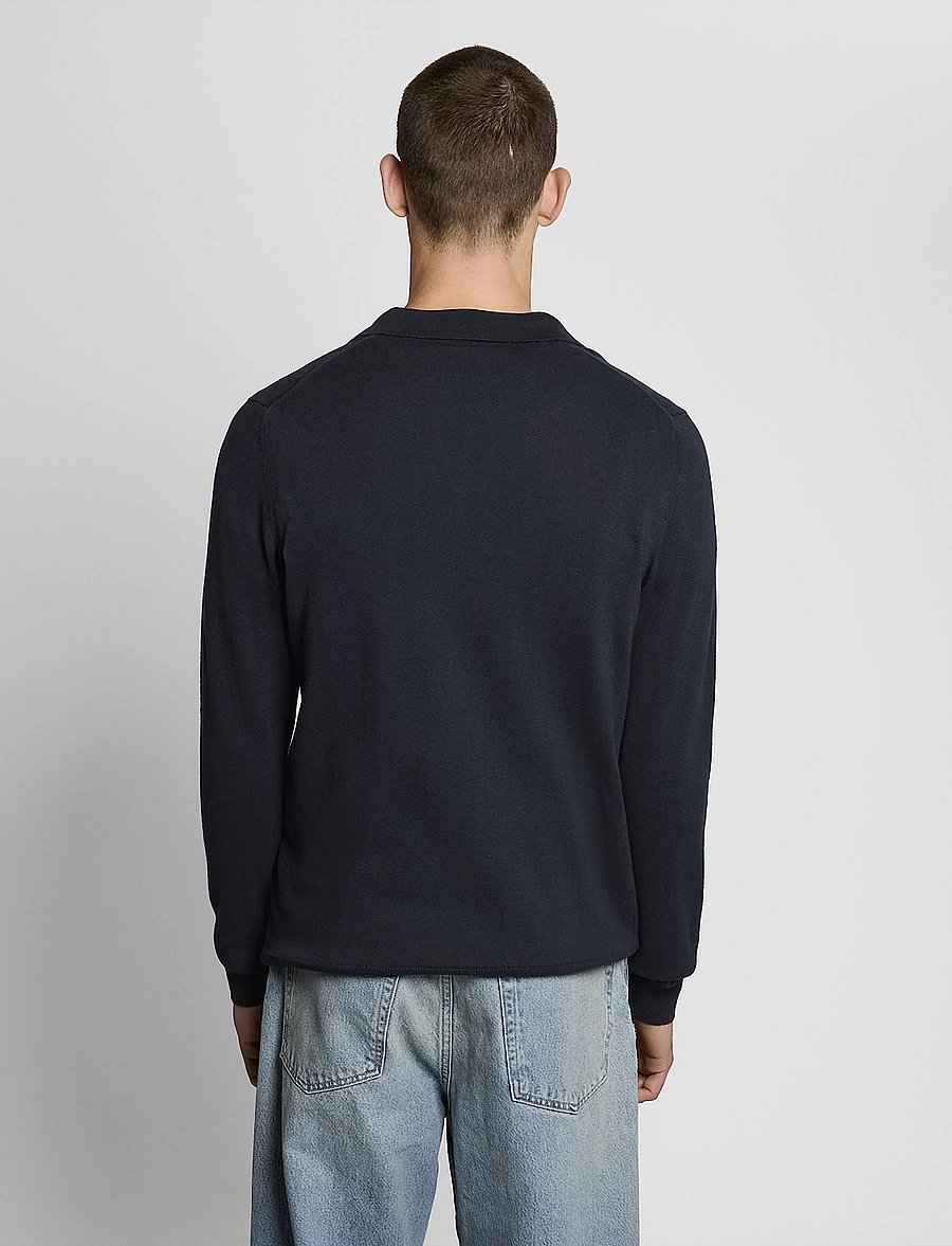 Lyle & Scott - Cotton Long Sleeve Polo Collar Jumper - trikotažiniai polo marškinėliai ilgomis rankovėmis - z271 dark navy - 3