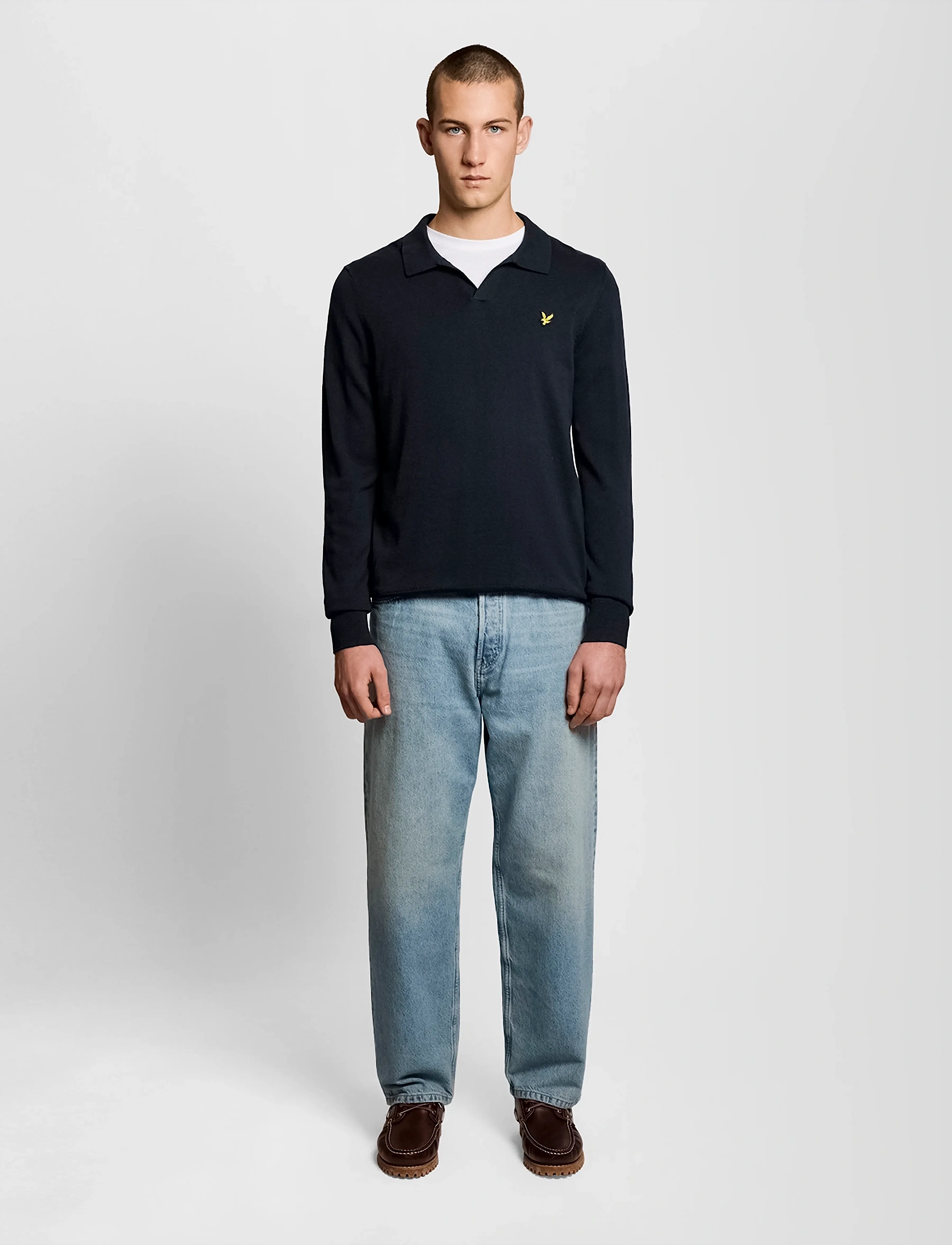 Lyle & Scott - Cotton Long Sleeve Polo Collar Jumper - poloer i strik med lange ærmer - z271 dark navy - 4