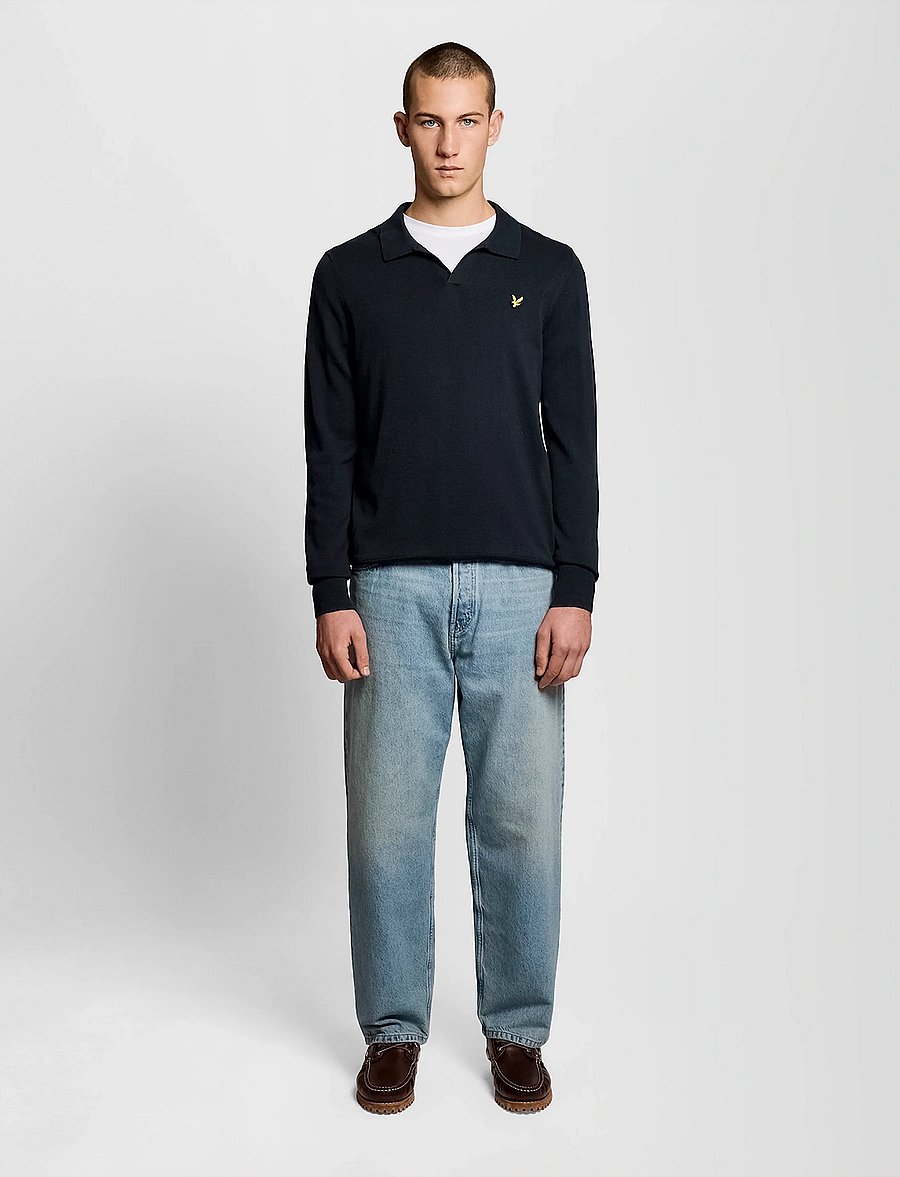 Lyle & Scott - Cotton Long Sleeve Polo Collar Jumper - trikotažiniai polo marškinėliai ilgomis rankovėmis - z271 dark navy - 4