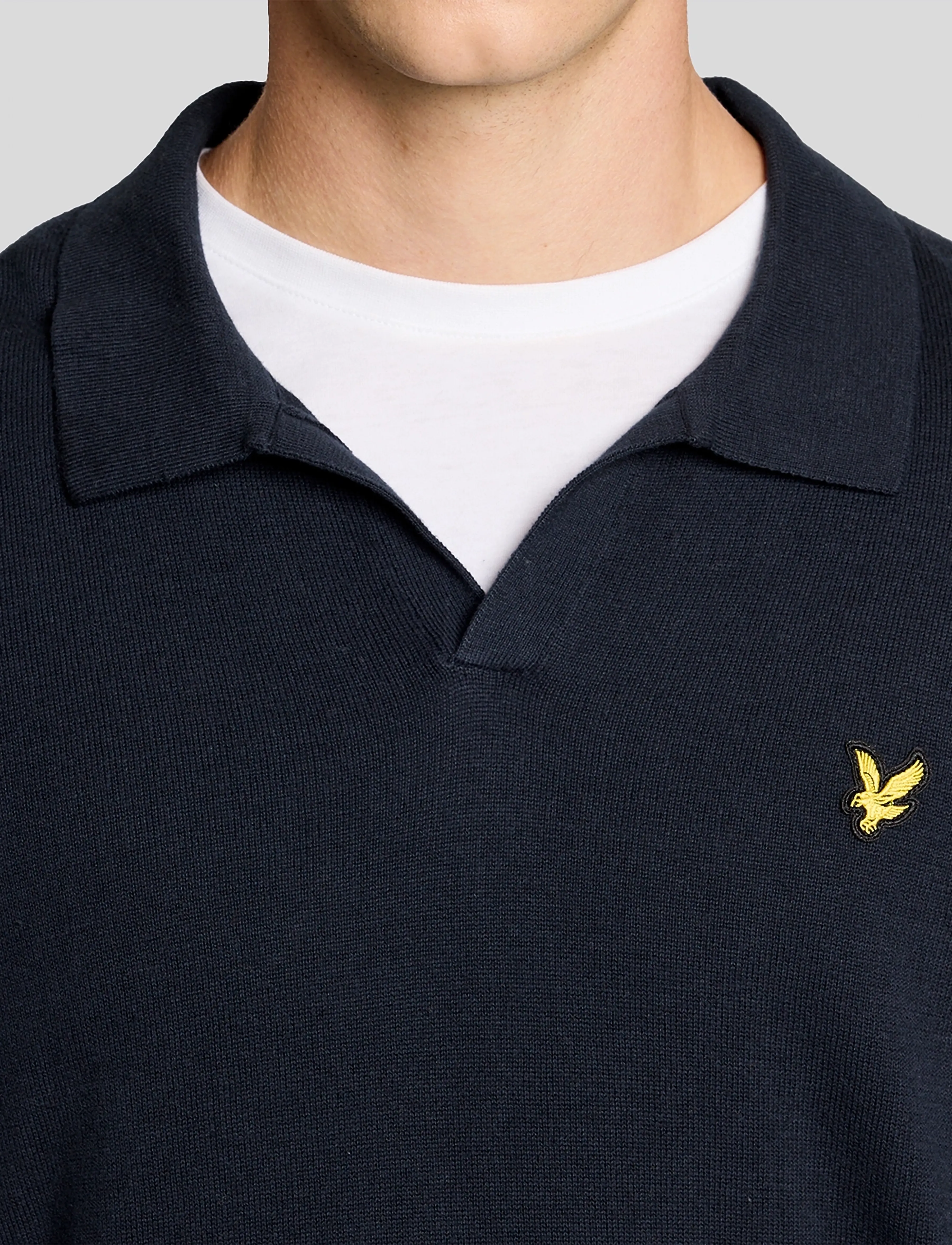 Lyle & Scott - Cotton Long Sleeve Polo Collar Jumper - poloer i strik med lange ærmer - z271 dark navy - 5