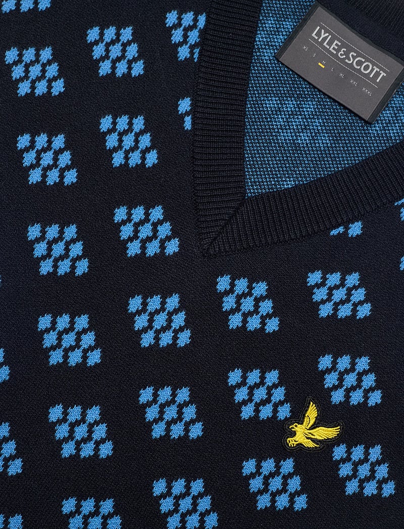 Lyle & Scott - Golf V Neck Cotton Argyle Vest - kootud vestid - z271 dark navy - 2