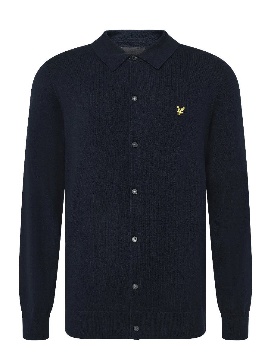 Lyle & Scott - Cotton Merino Knitted Shirt - koftor - dark navy - 0