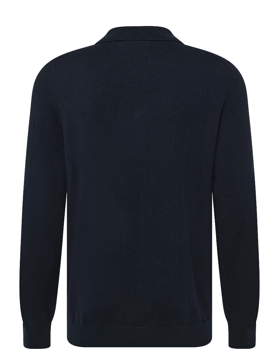 Lyle & Scott - Cotton Merino Knitted Shirt - koftor - dark navy - 1