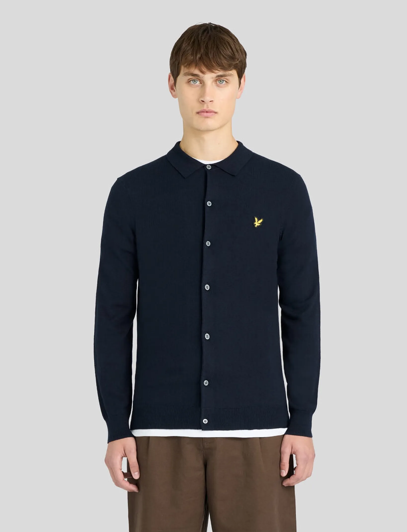 Lyle & Scott Cotton Merino Knitted Shirt - Efterårsgarderoben - DARK NAVY / navy