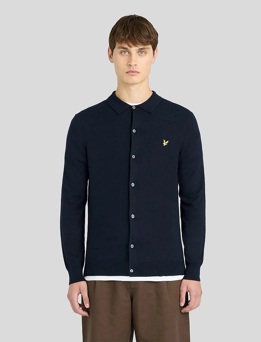 Lyle & Scott - Cotton Merino Knitted Shirt - koftor - dark navy - 0