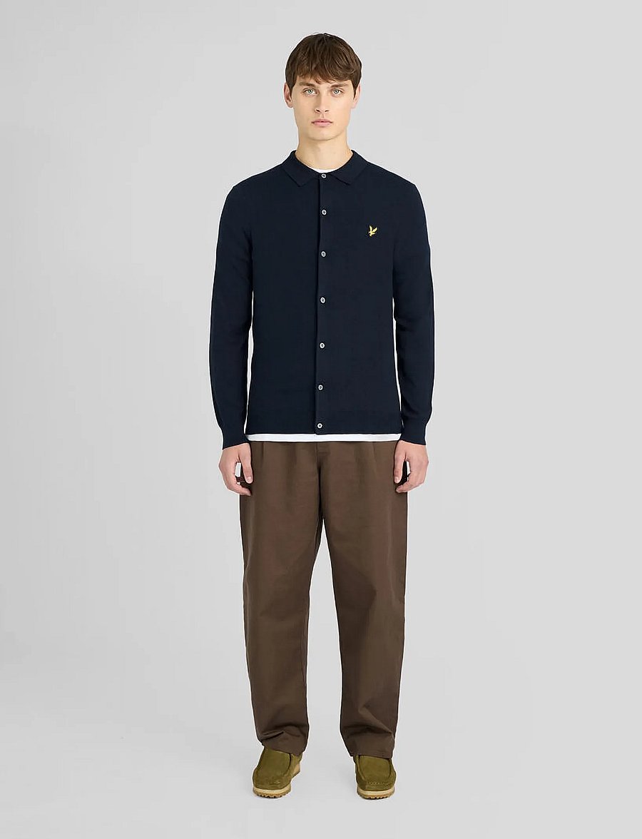 Lyle & Scott - Cotton Merino Knitted Shirt - koftor - dark navy - 4