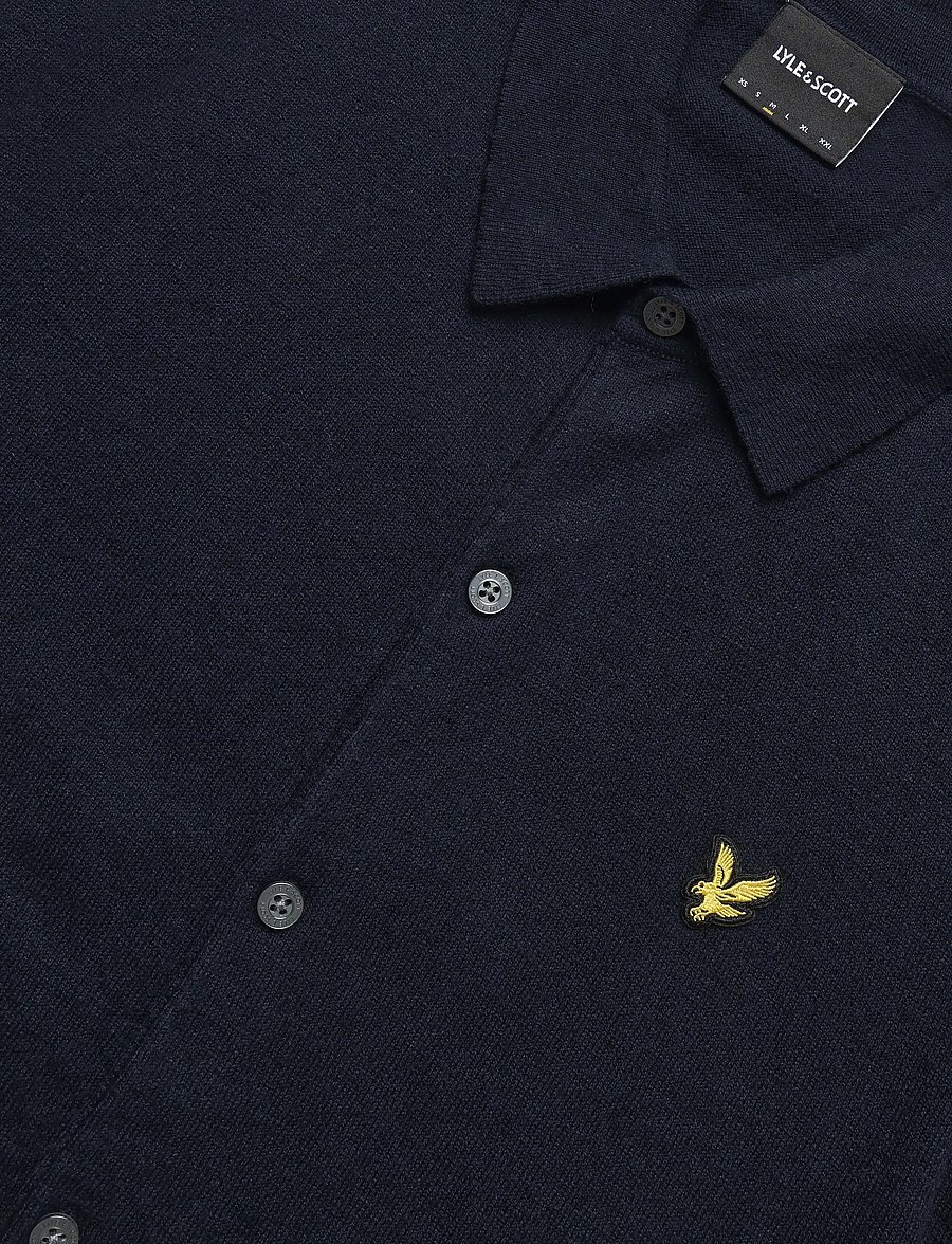 Lyle & Scott - Cotton Merino Knitted Shirt - koftor - dark navy - 2