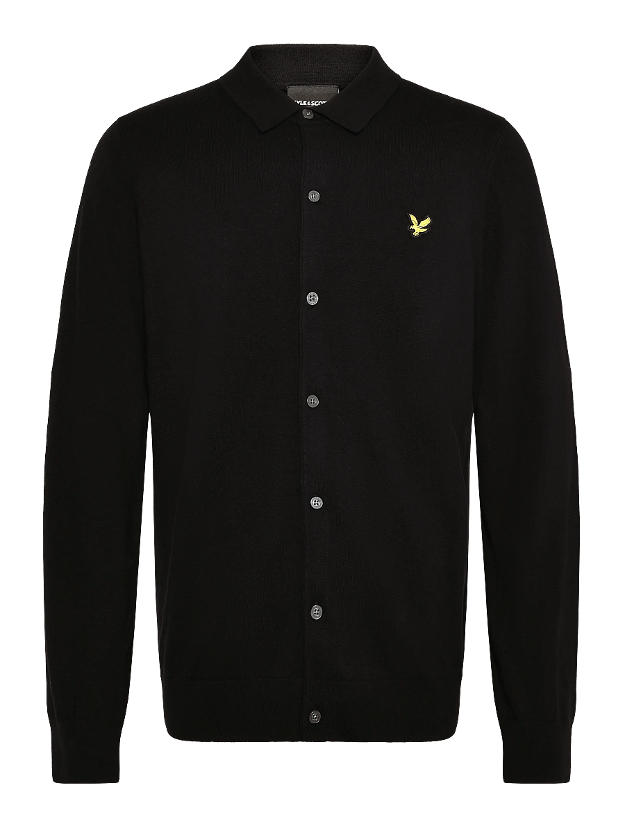Lyle & Scott - Cotton Merino Knitted Shirt - geweven polo's met lange mouwen - jet black - 0