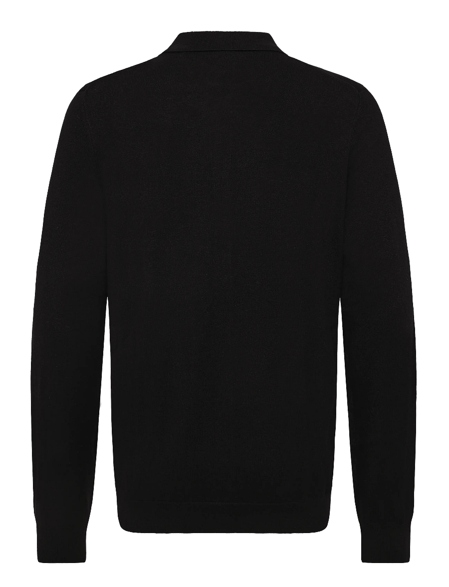 Lyle & Scott - Cotton Merino Knitted Shirt - geweven polo's met lange mouwen - jet black - 1