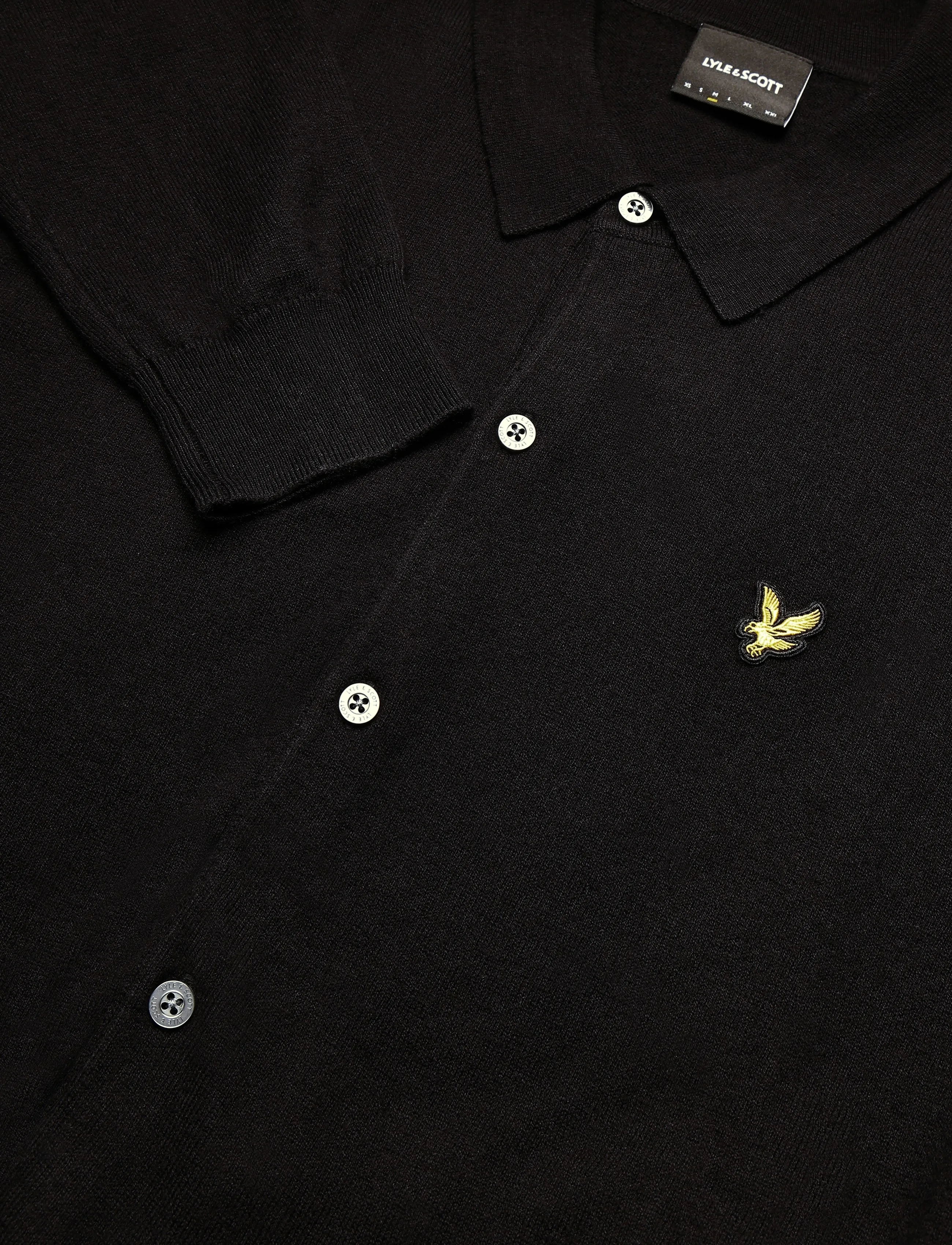 Lyle & Scott - Cotton Merino Knitted Shirt - geweven polo's met lange mouwen - jet black - 2