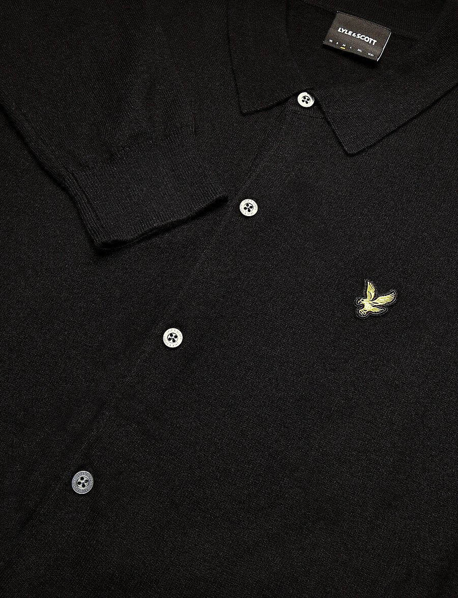 Lyle & Scott - Cotton Merino Knitted Shirt - geweven polo's met lange mouwen - jet black - 2