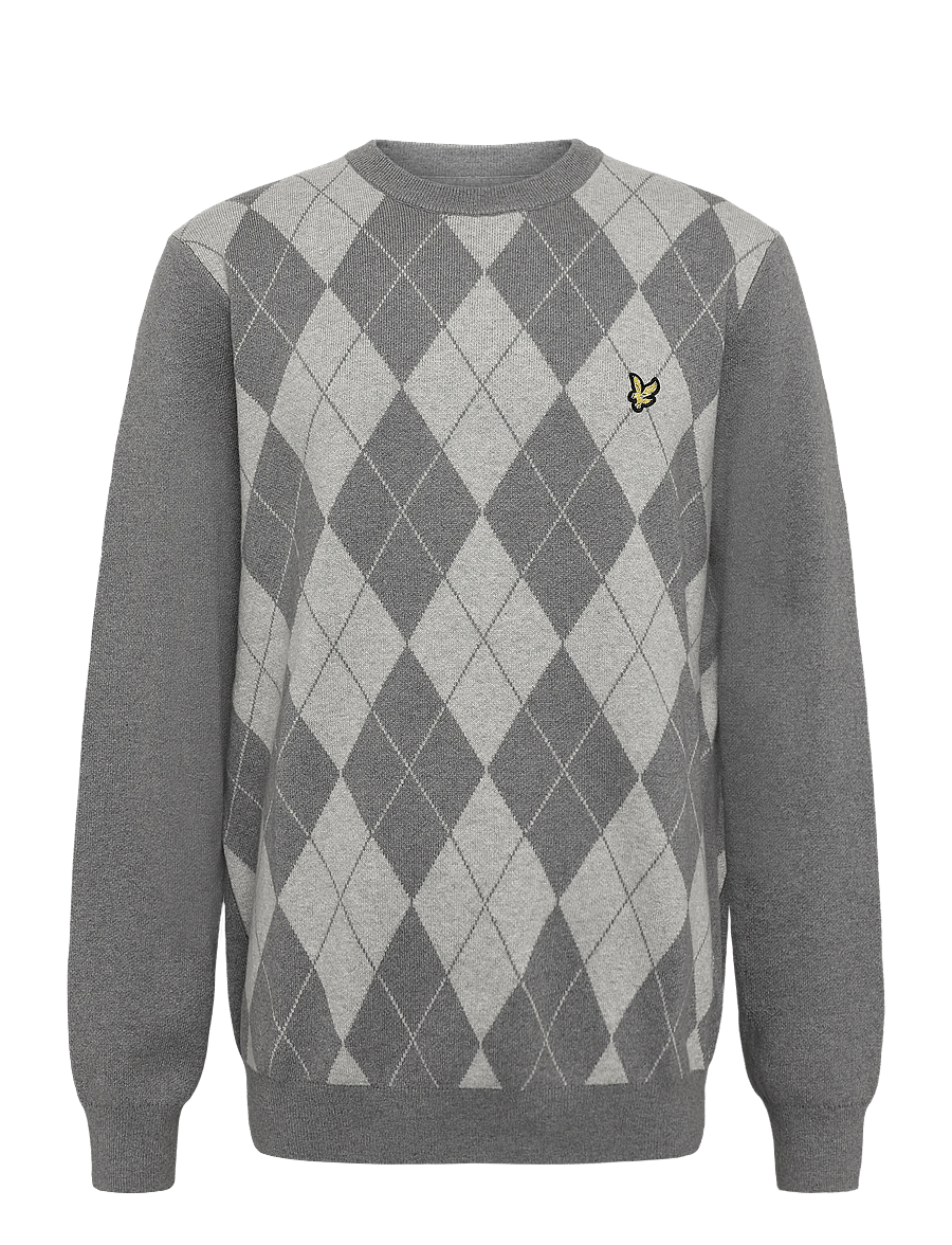Lyle & Scott - Cotton Merino Argyle Jumper - rund hals - mid grey marl / light grey marl - 1