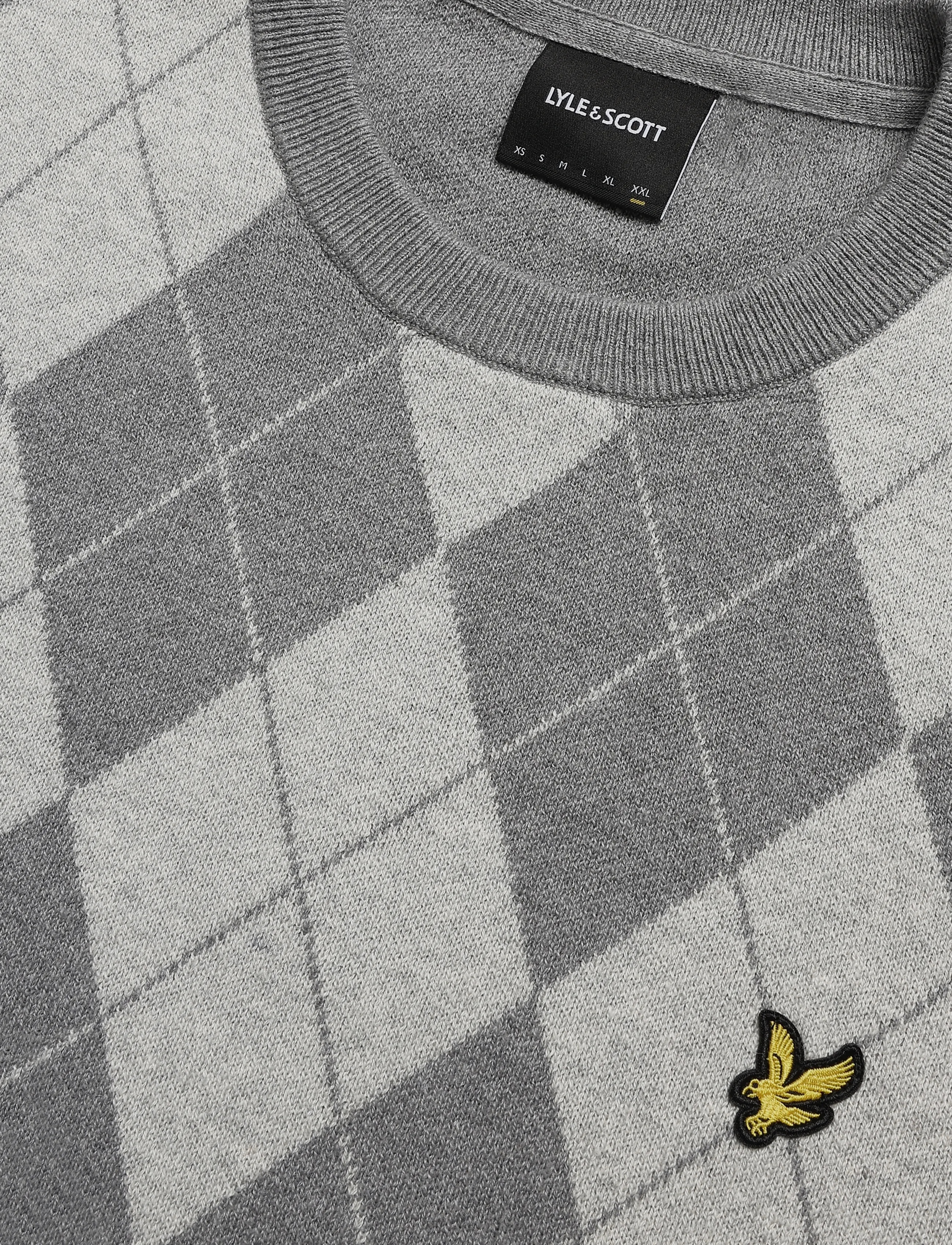 Lyle & Scott - Cotton Merino Argyle Jumper - rund hals - mid grey marl / light grey marl - 5