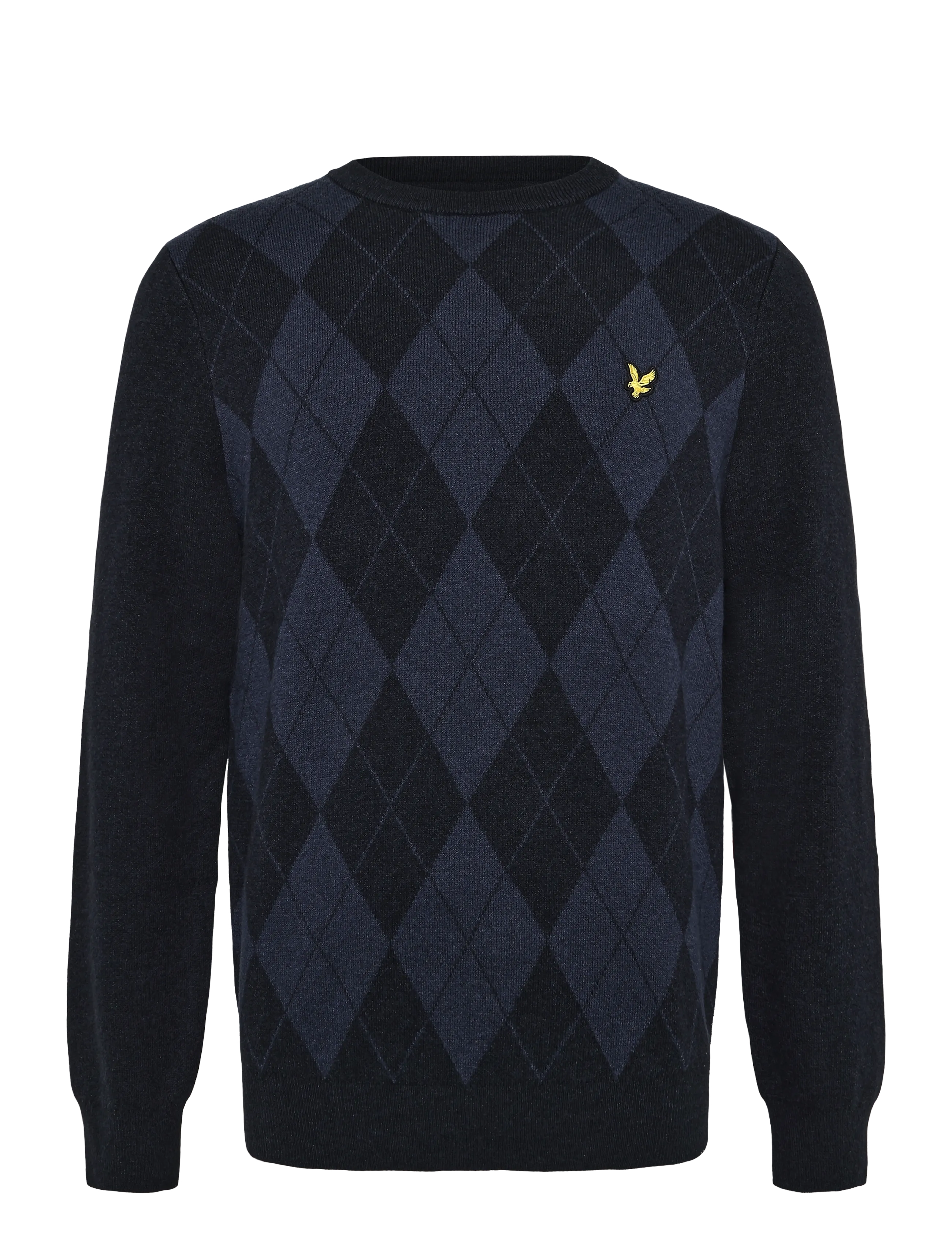 Lyle & Scott Cotton Merino Argyle Jumper - Strik - DARK NAVY MARL / MID NAVY MARL / navy