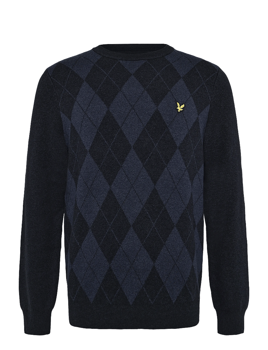 Lyle & Scott - Cotton Merino Argyle Jumper - round necks - dark navy marl / mid navy marl - 0
