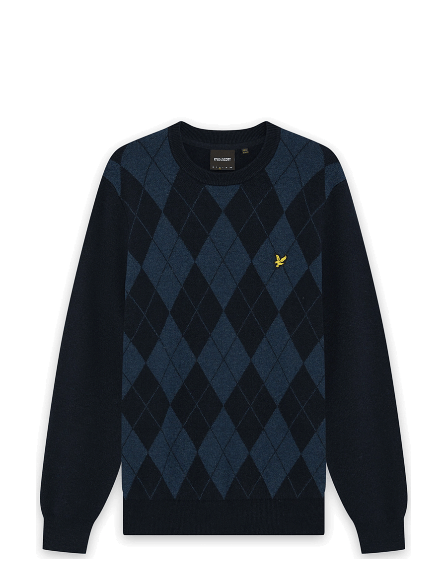 Lyle & Scott - Cotton Merino Argyle Jumper - dark navy marl / mid navy marl - 0