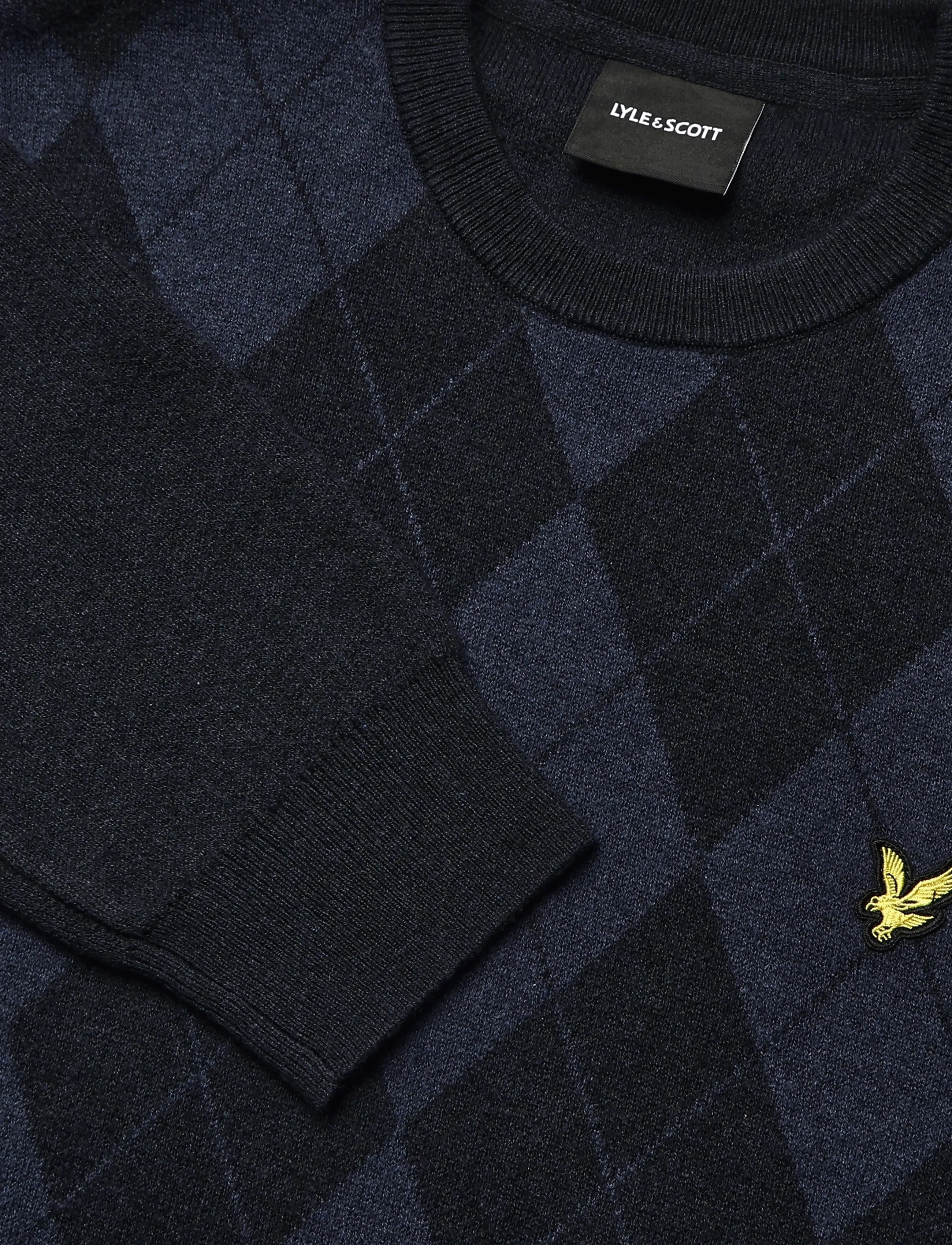 Lyle & Scott - Cotton Merino Argyle Jumper - round necks - dark navy marl / mid navy marl - 2