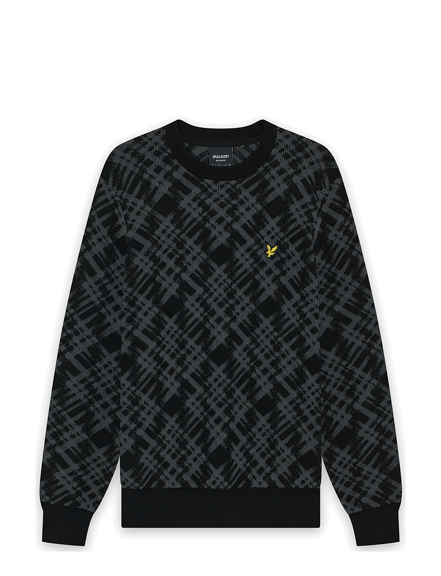 Lyle & Scott - Ladder Tartan Crew Neck Jumper - jet black - 0