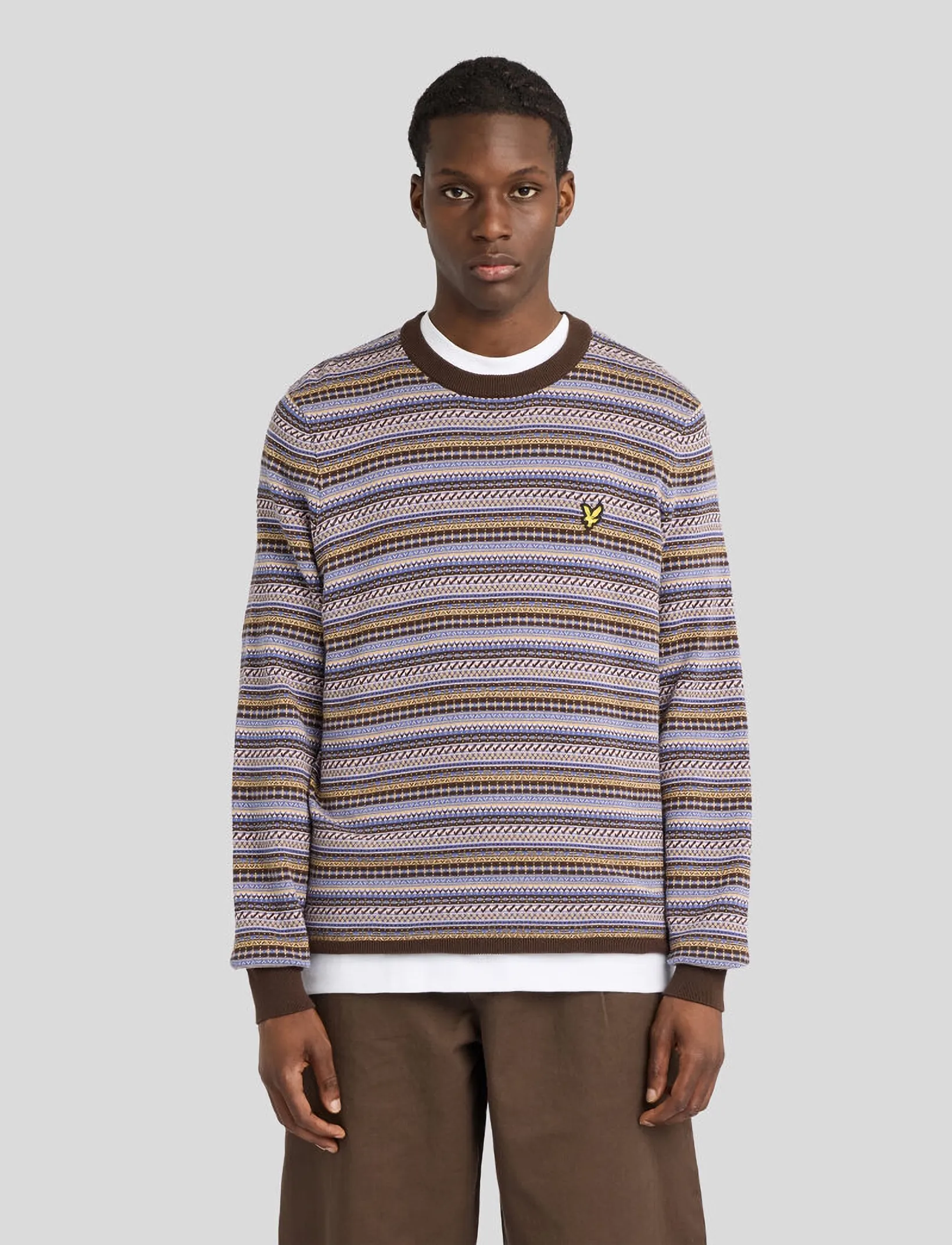 Lyle & Scott - Fairisle Crew Neck Jumper - okrągły dekolt - cove - 0