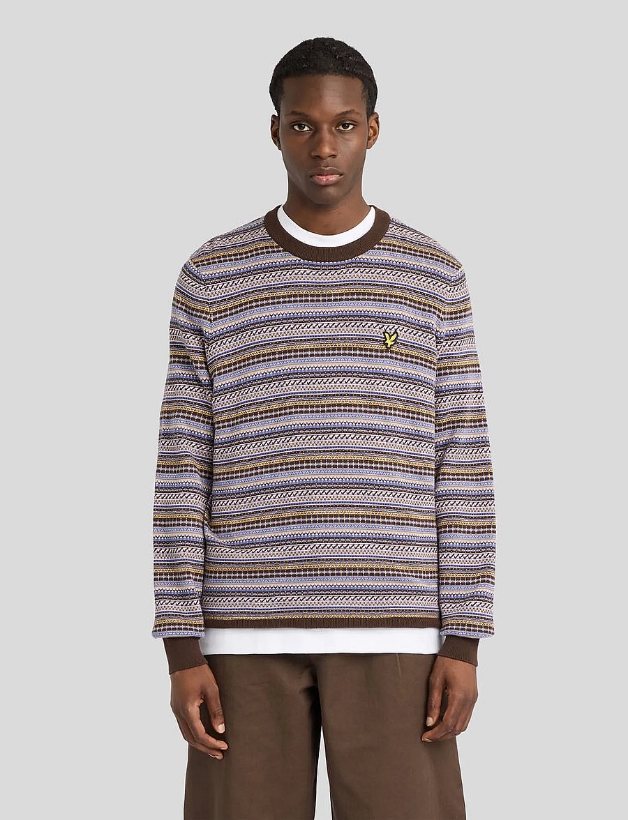 Lyle & Scott - Fairisle Crew Neck Jumper - okrągły dekolt - cove - 0