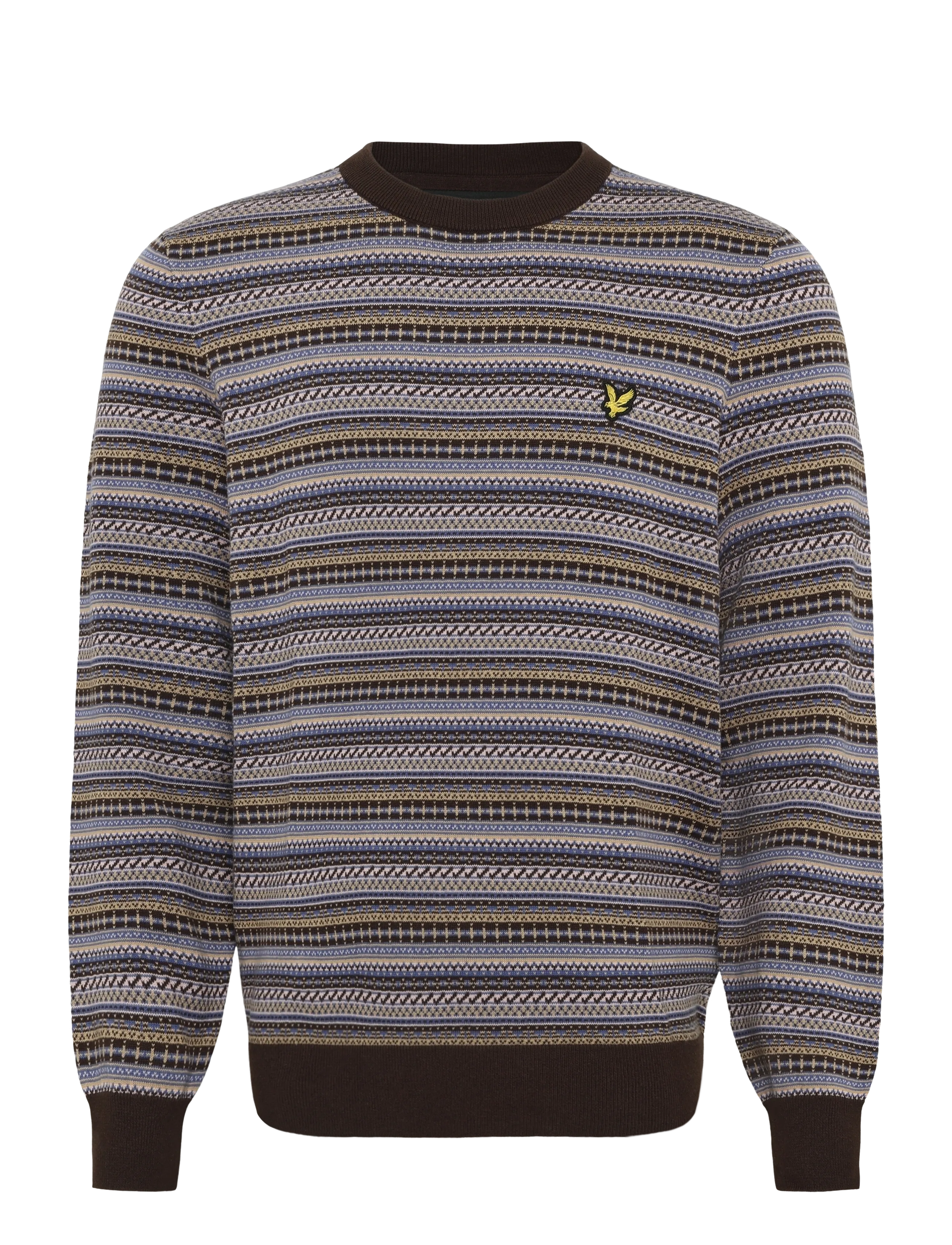 Lyle & Scott Fairisle Crew Neck Jumper, XS, Knitwear, Braun - Round Necks, Männerswear
