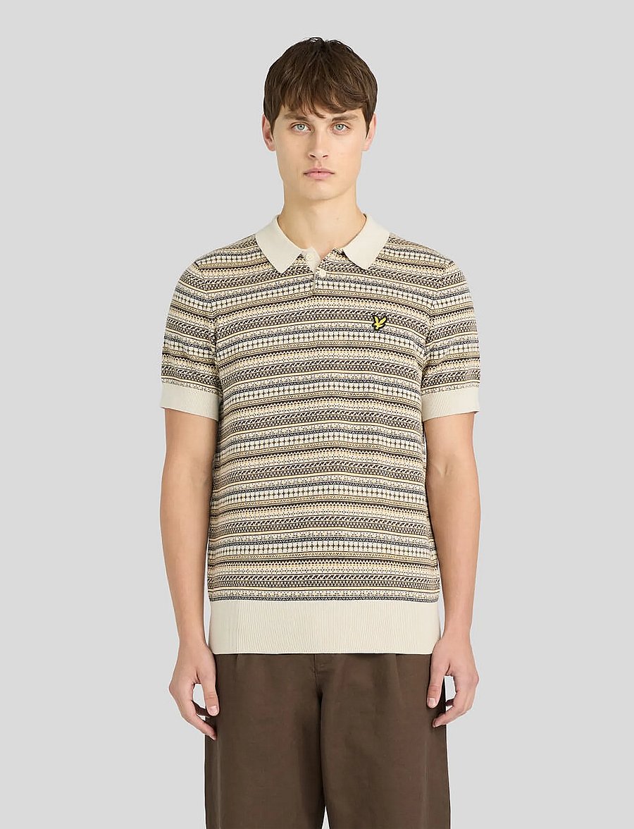 Lyle & Scott - Fairisle Short Sleeve Polo - knitted polos - cove - 0
