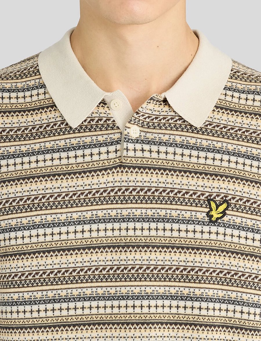 Lyle & Scott - Fairisle Short Sleeve Polo - knitted polos - cove - 5