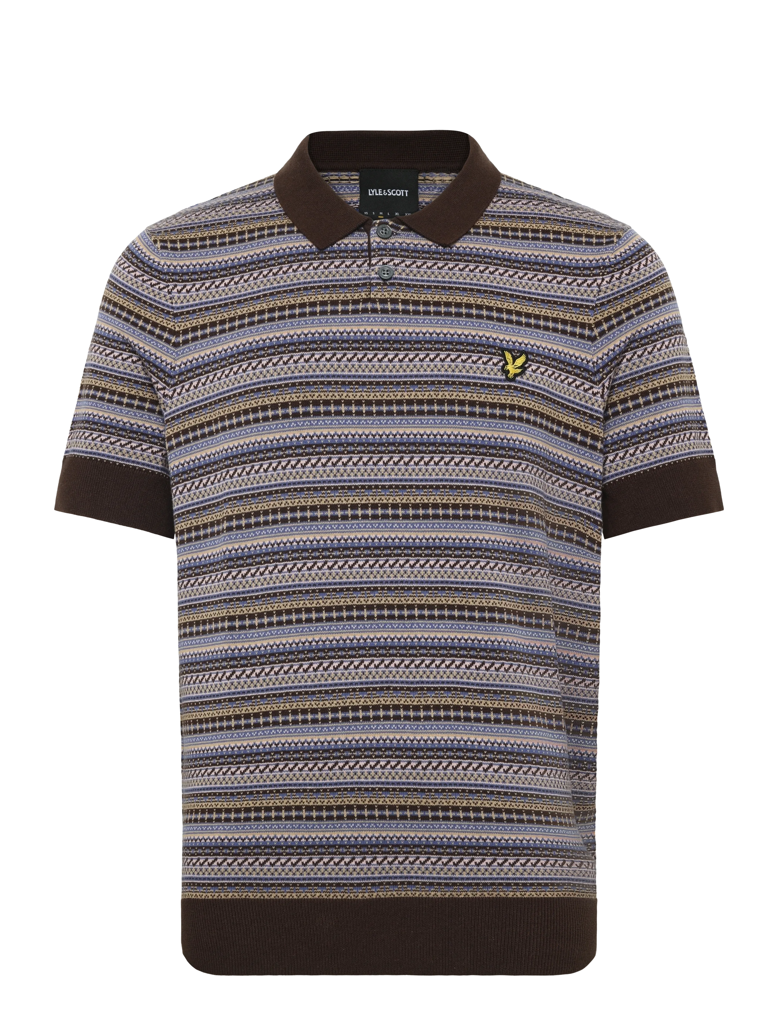 Lyle & Scott Fairisle Short Sleeve Polo, M, Polos, Braun - Short-sleeved, Männerswear